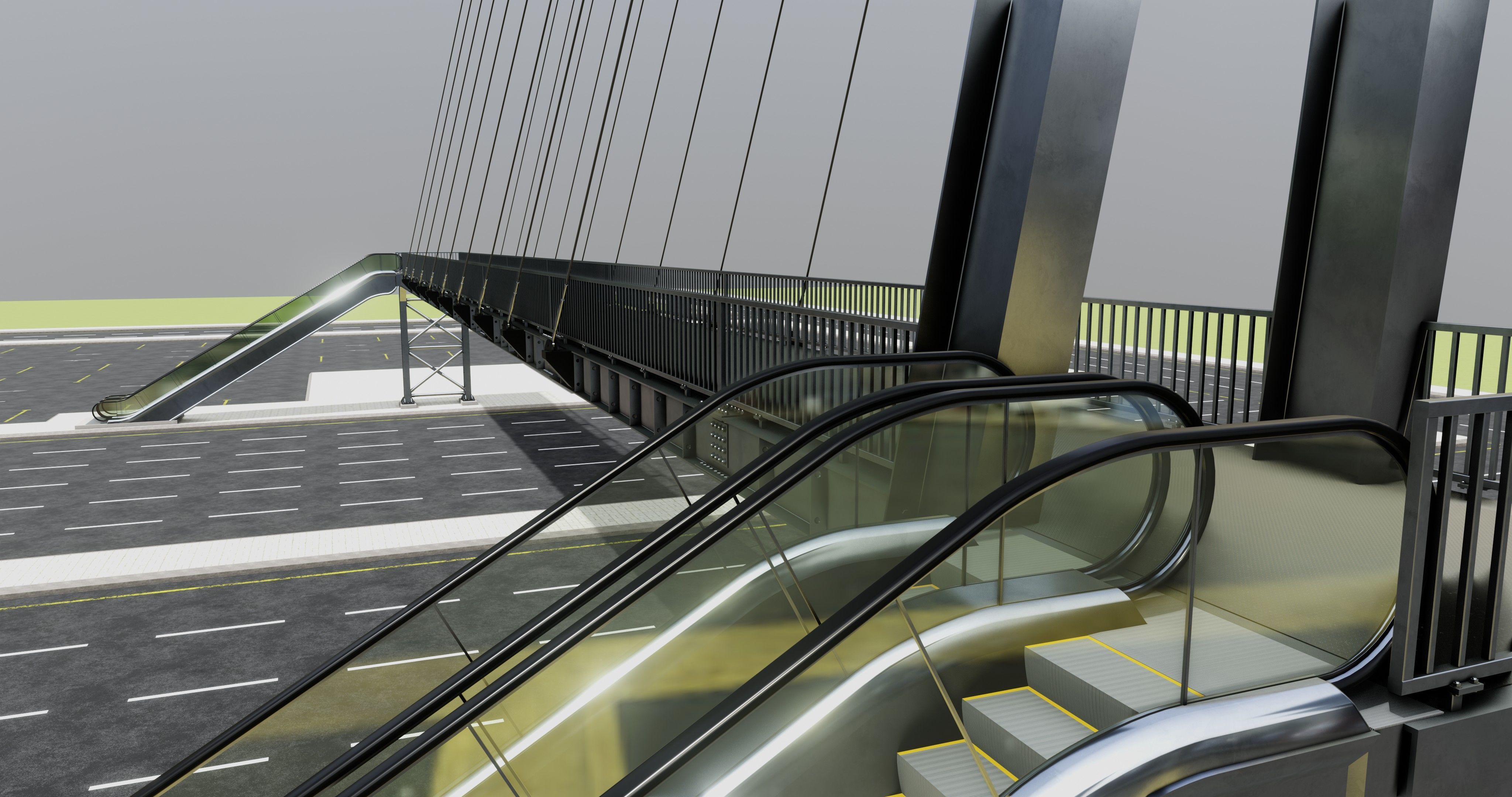 Rope Tension Pedestrian Overpass Escalator 3D model_28