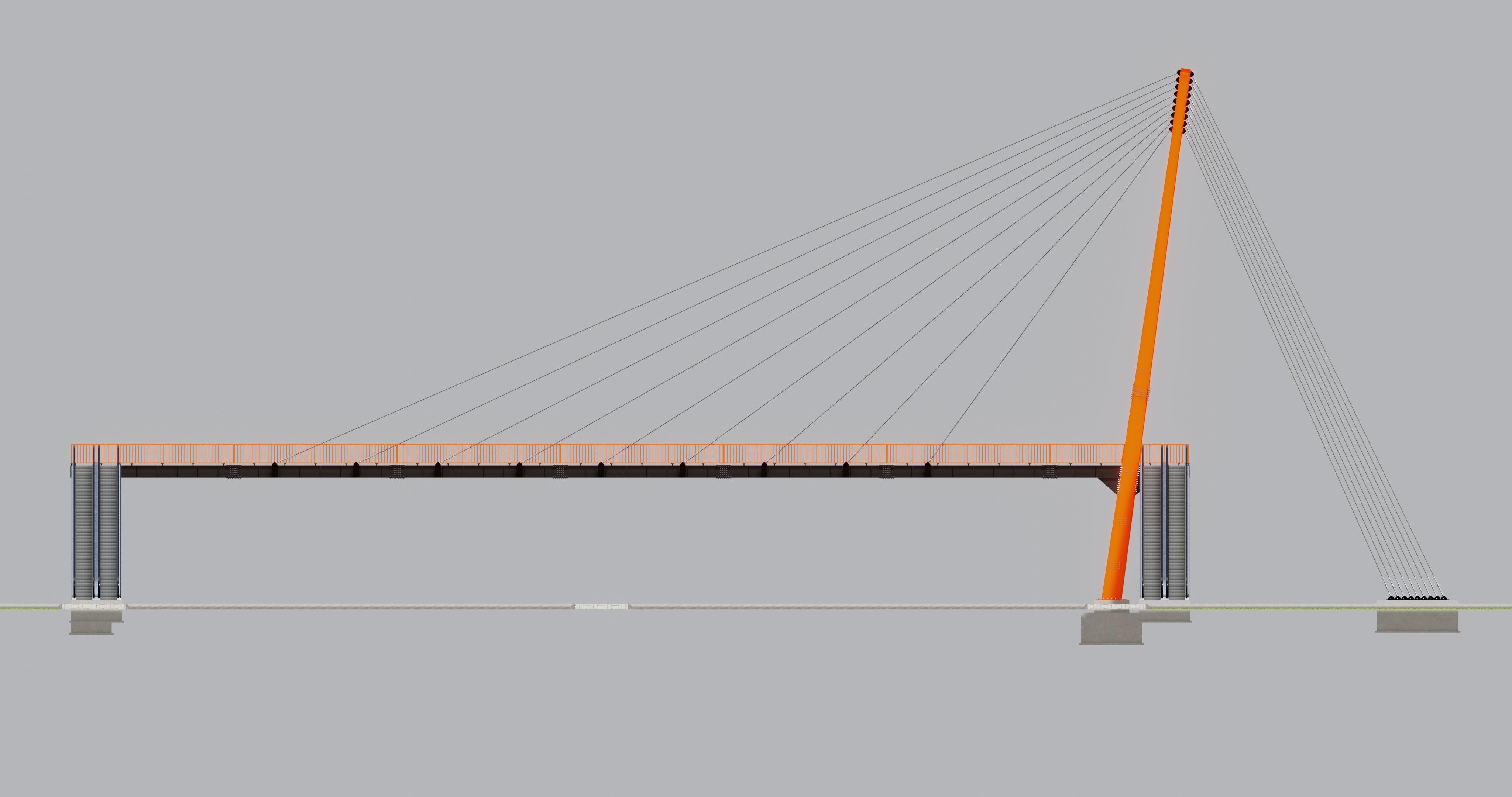 Rope Tension Pedestrian Overpass Escalator 3D model_4