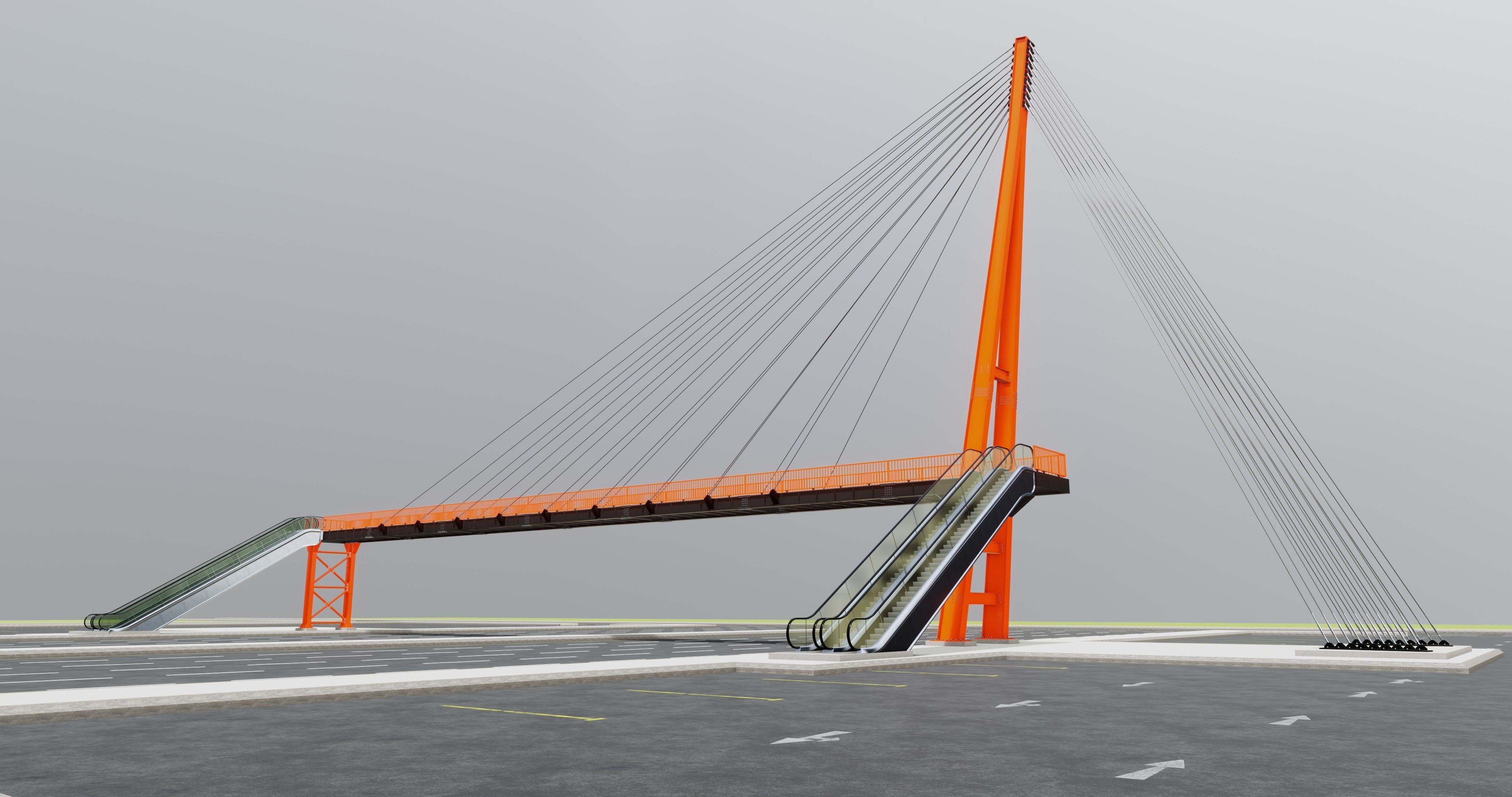 Rope Tension Pedestrian Overpass Escalator 3D model_34