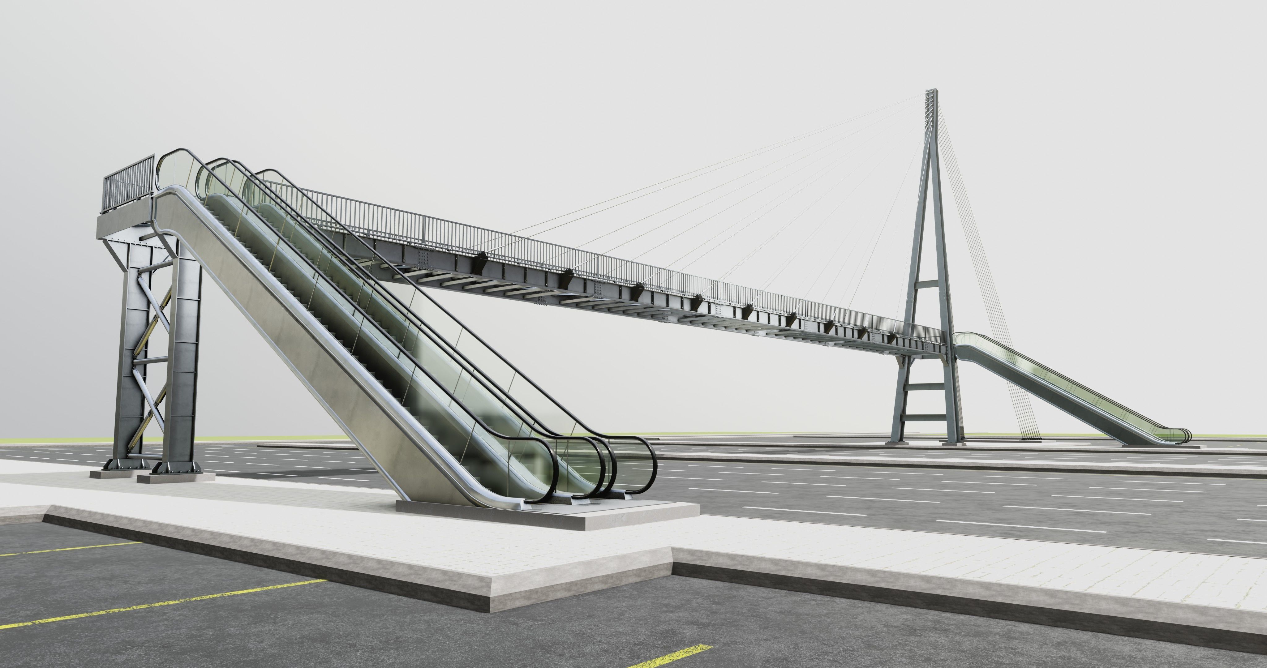 Rope Tension Pedestrian Overpass Escalator 3D model_25