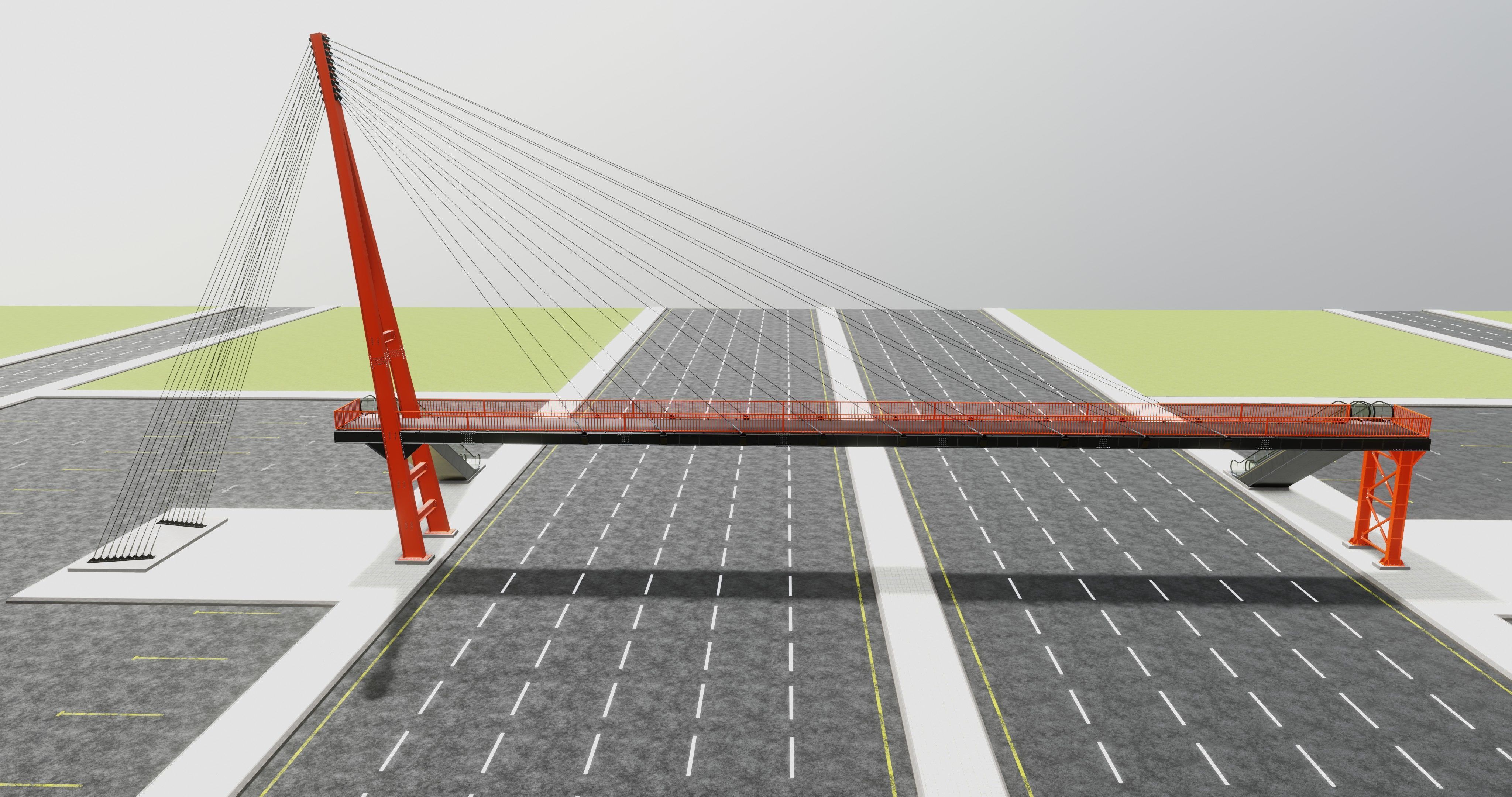 Rope Tension Pedestrian Overpass Escalator 3D model_2