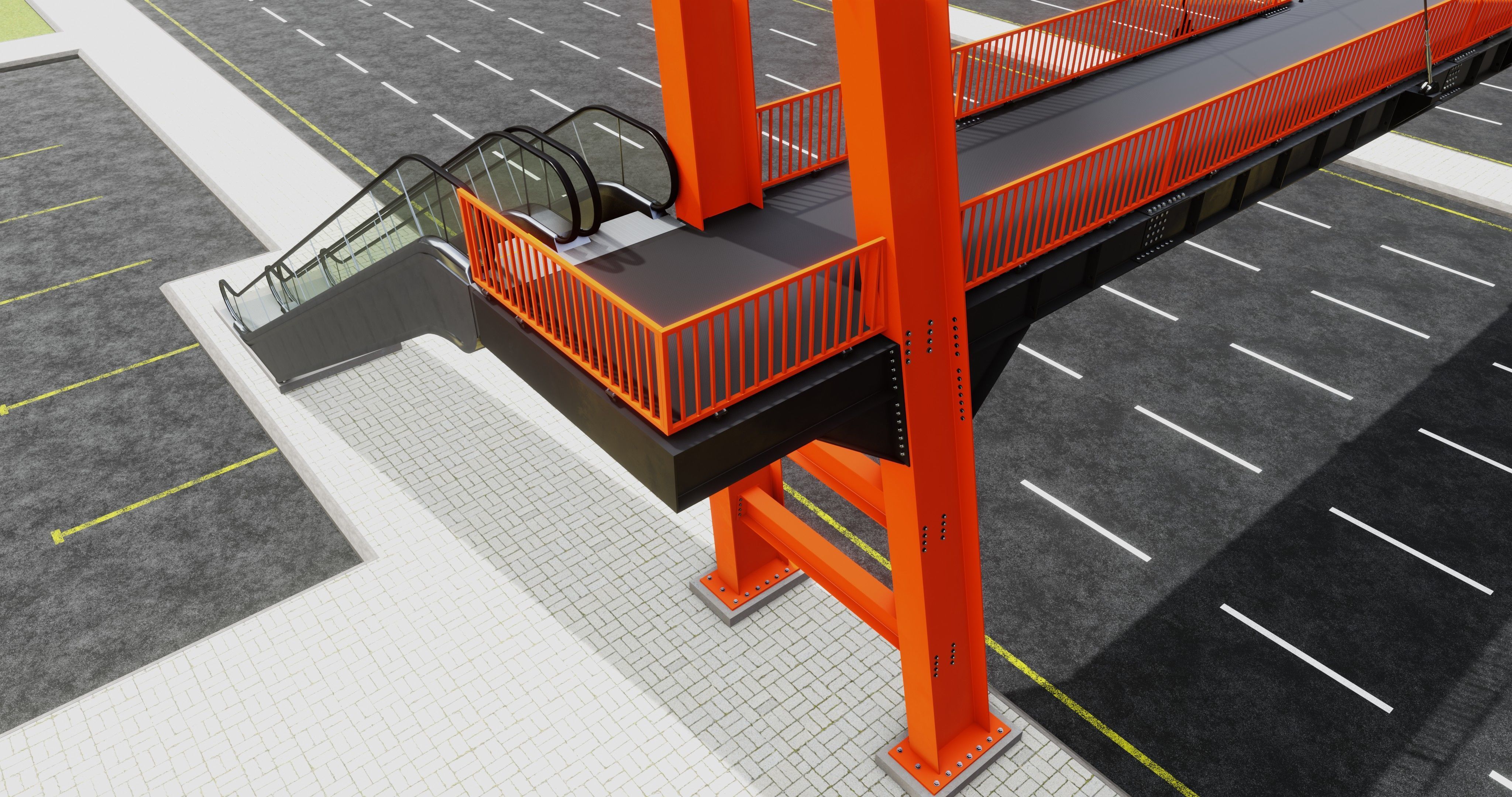 Rope Tension Pedestrian Overpass Escalator 3D model_17