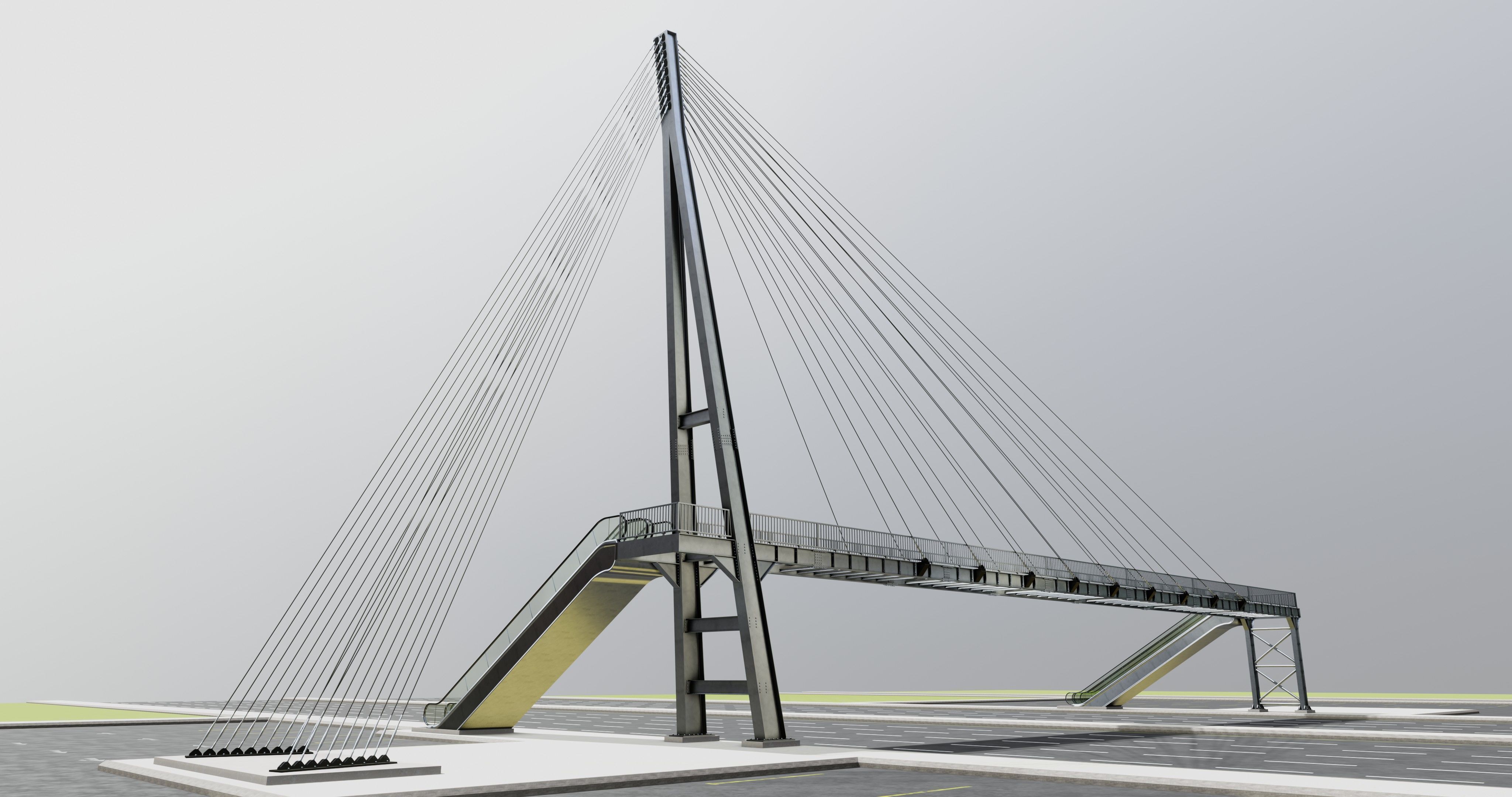 Rope Tension Pedestrian Overpass Escalator 3D model_27