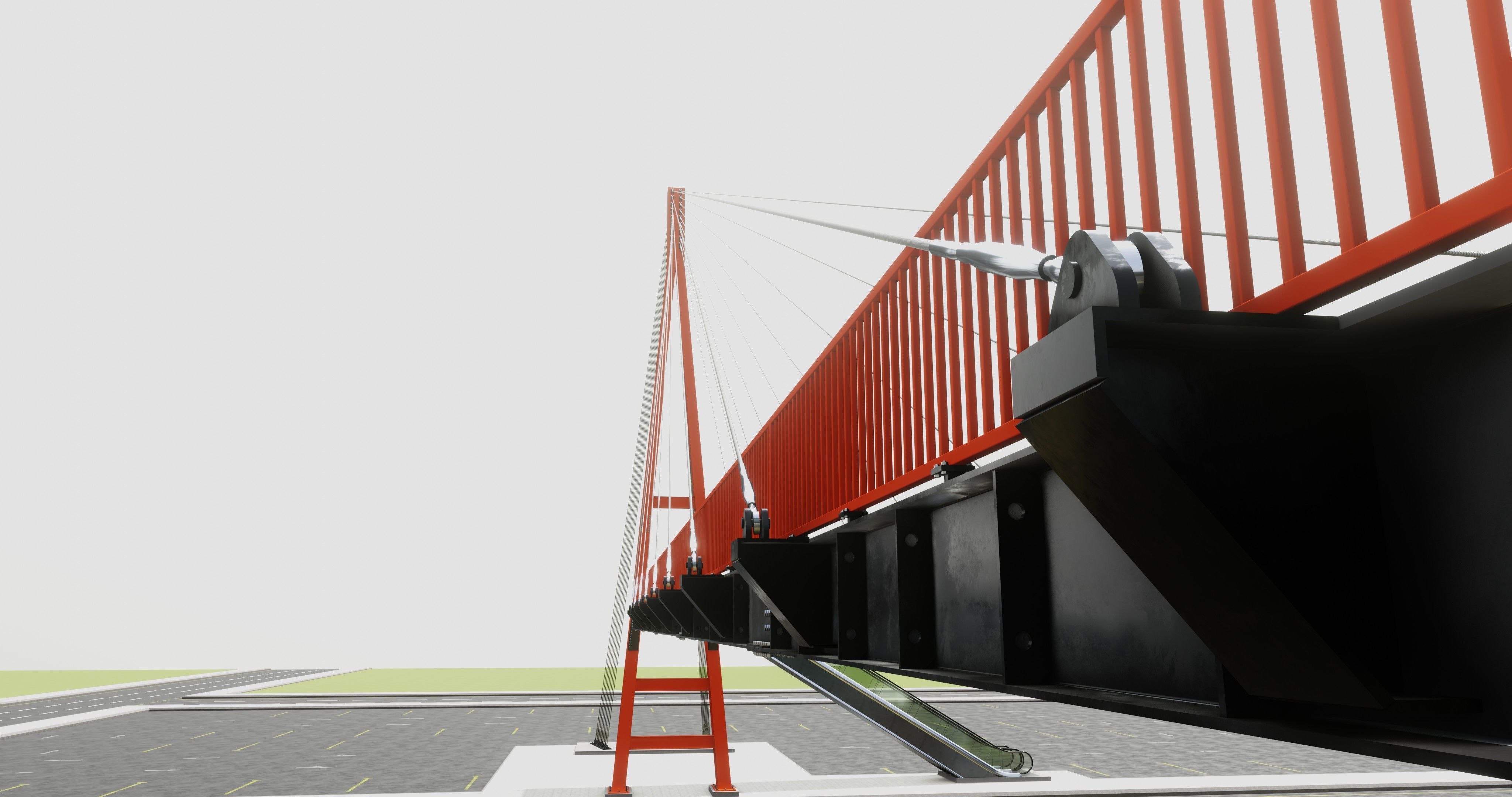 Rope Tension Pedestrian Overpass Escalator 3D model_13
