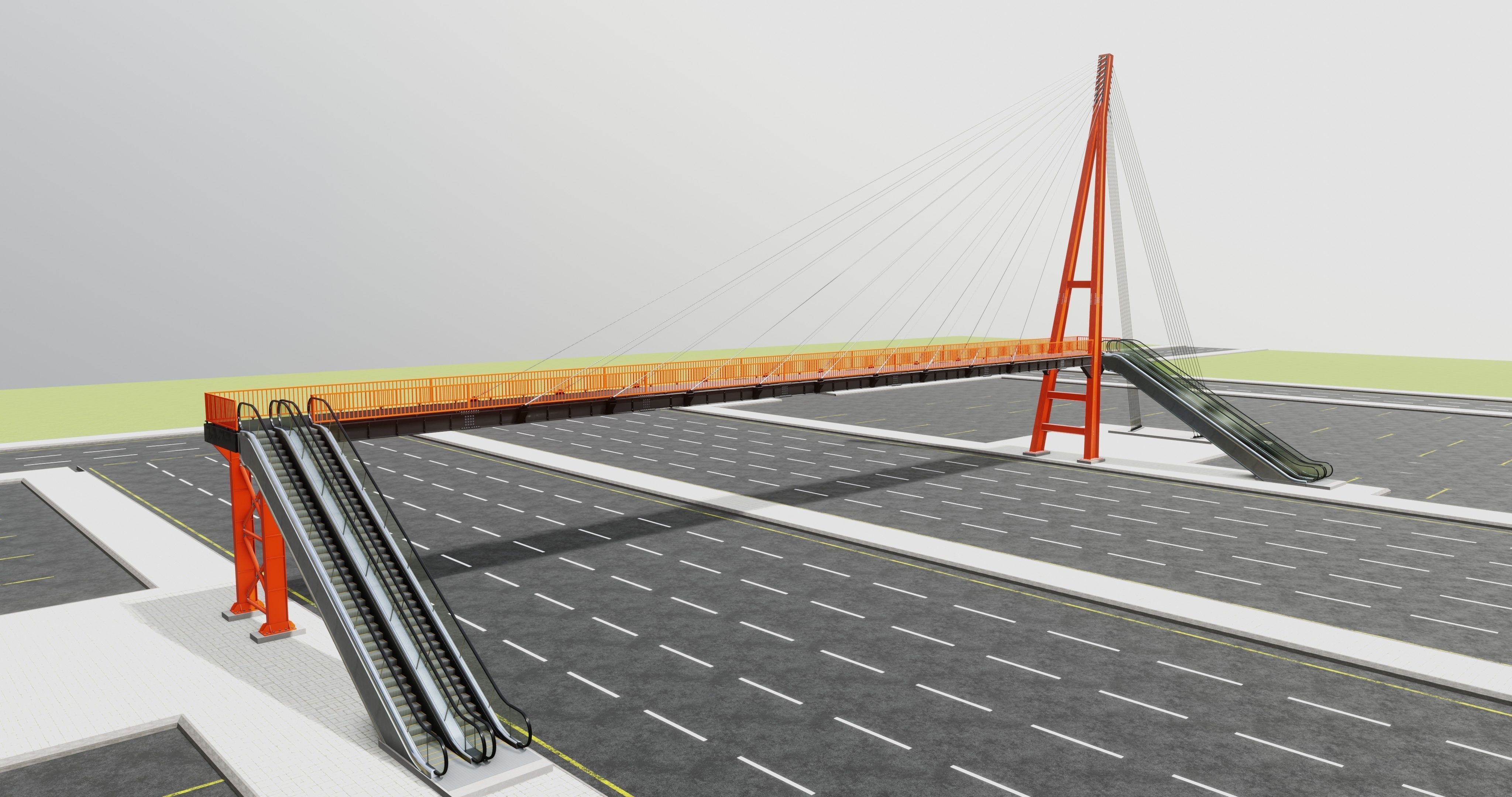 Rope Tension Pedestrian Overpass Escalator 3D model_11