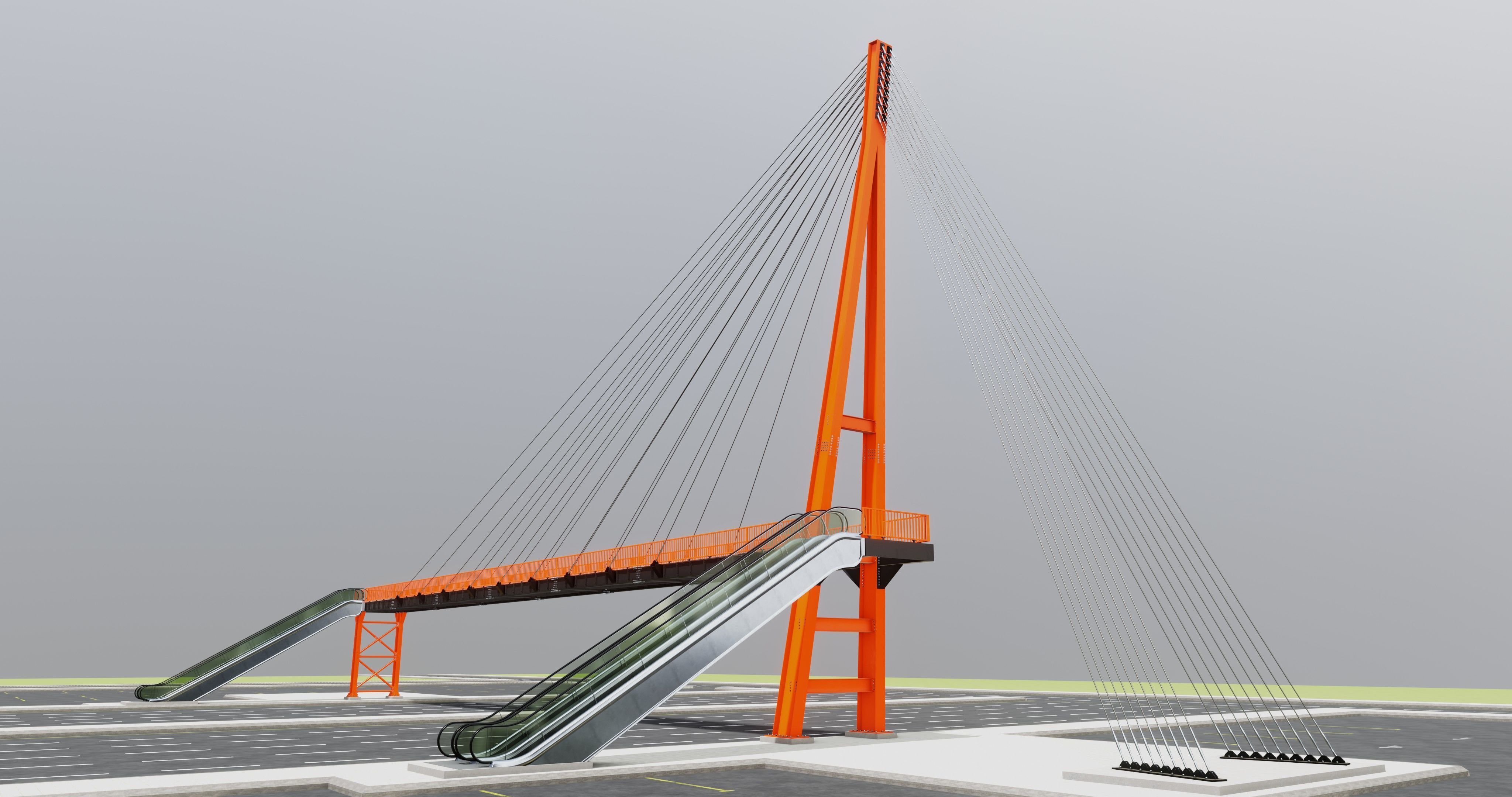 Rope Tension Pedestrian Overpass Escalator 3D model_36