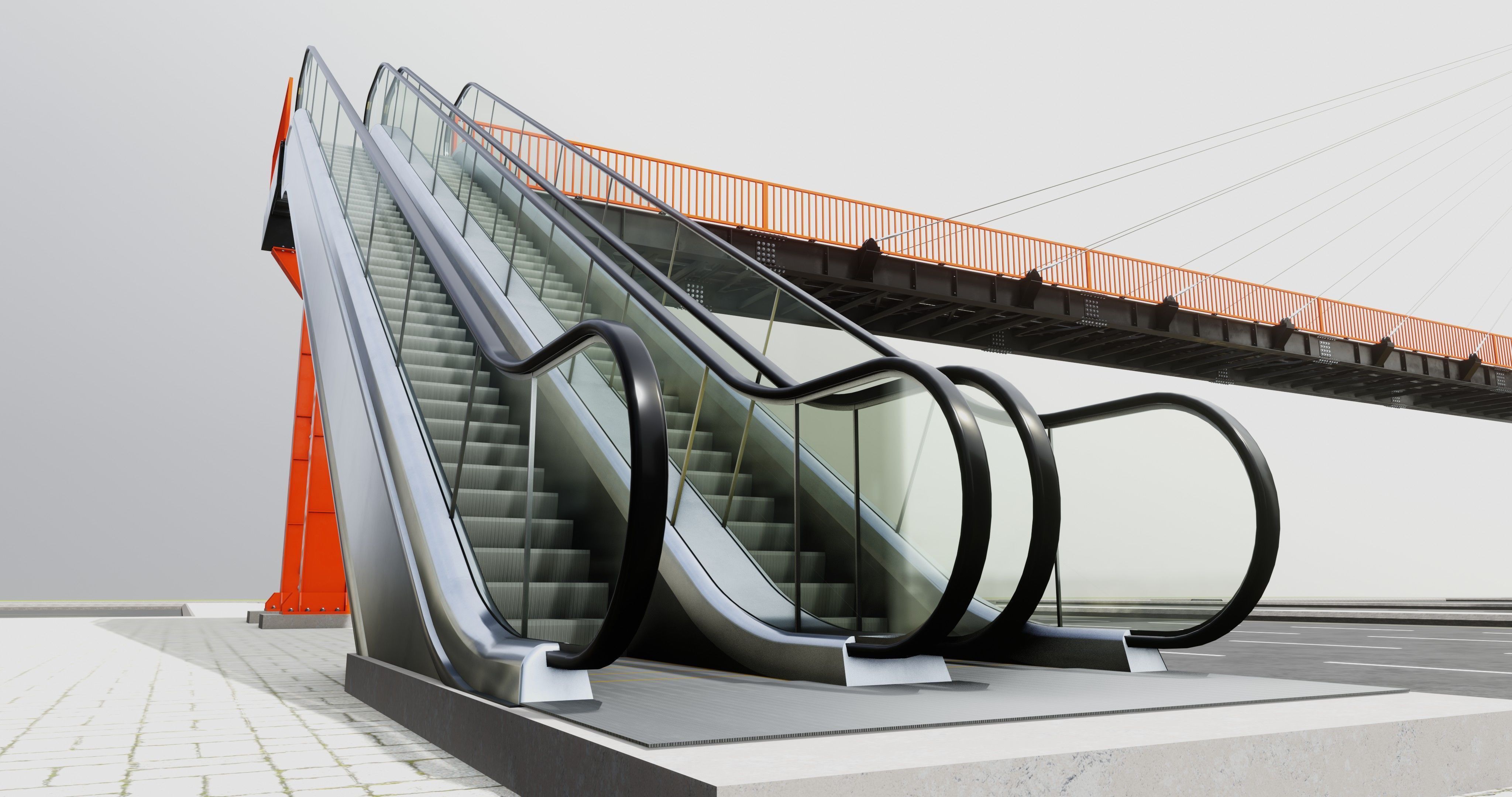 Rope Tension Pedestrian Overpass Escalator 3D model_7