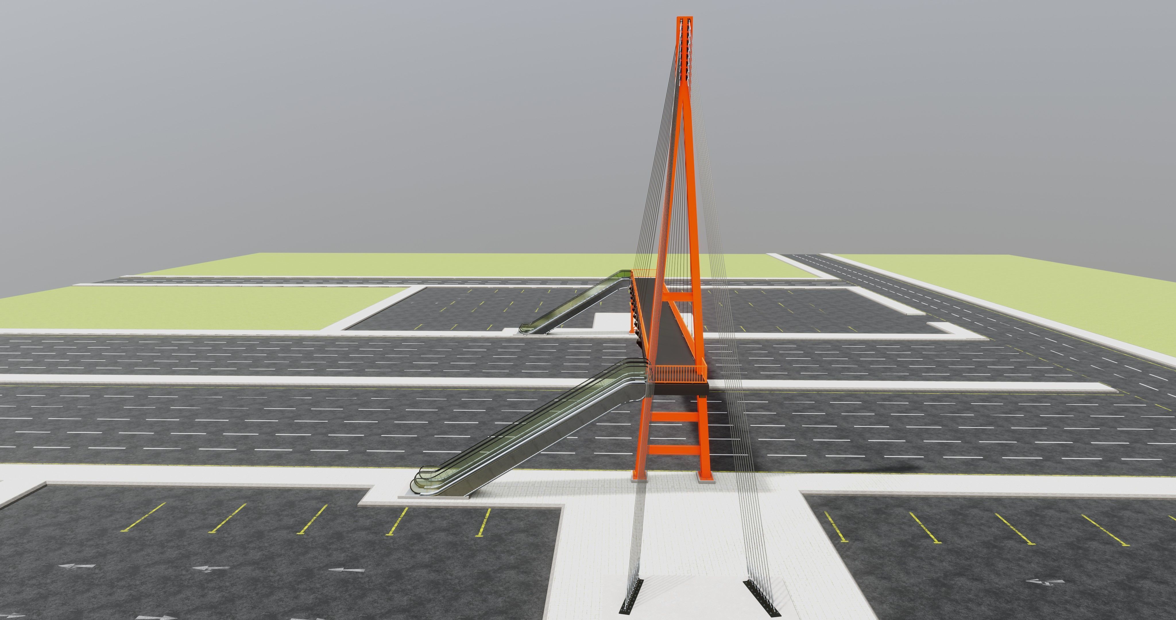Rope Tension Pedestrian Overpass Escalator 3D model_37