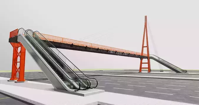 Rope Tension Pedestrian Overpass Escalator 3D model