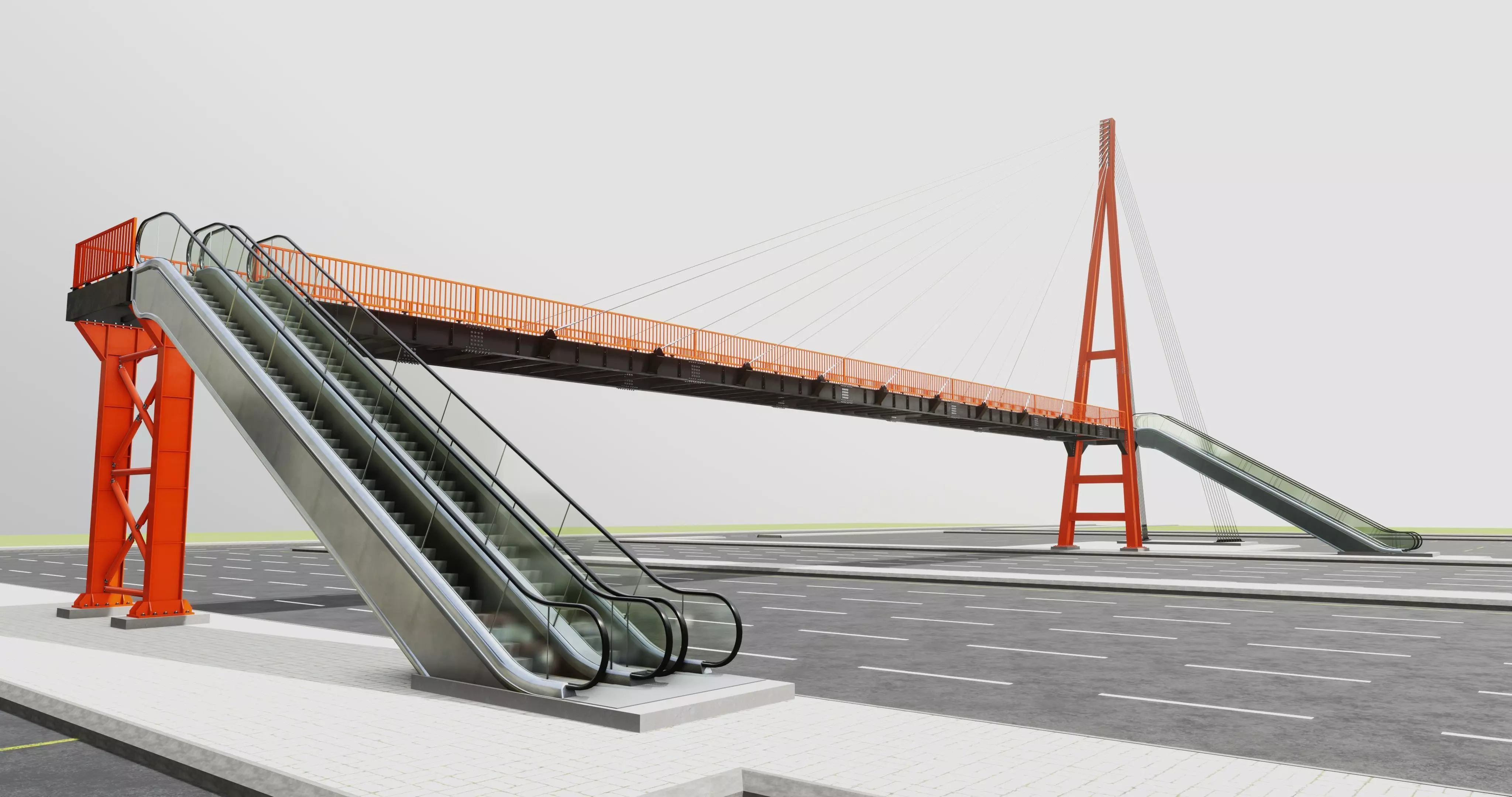 Rope Tension Pedestrian Overpass Escalator 3D model_0