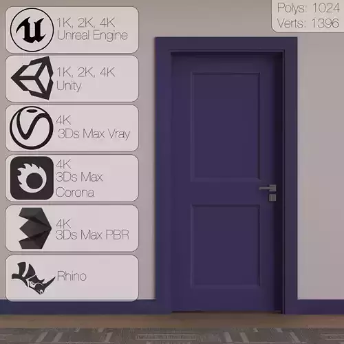 Interior Door 02 Variant 7 Blue Finish PBR Game Ready Low Poly