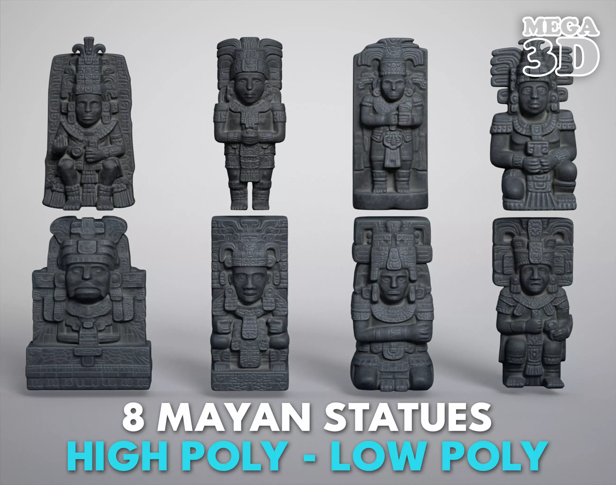 8 Mayan Statues - 241212 Low-poly 3D model_0