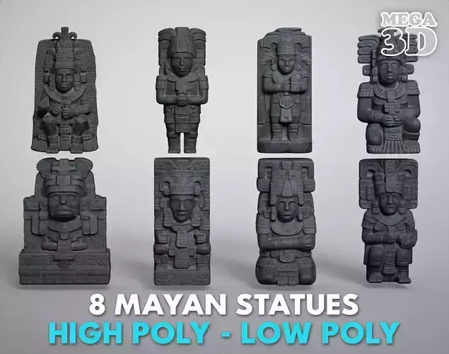 8 Mayan Statues - 241212 Low-poly 3D model