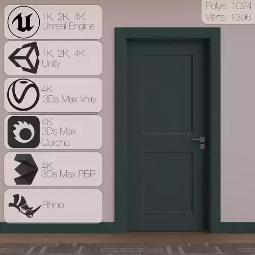 Interior Door 02 Variant 6 Green Finish PBR Game Ready Low Poly