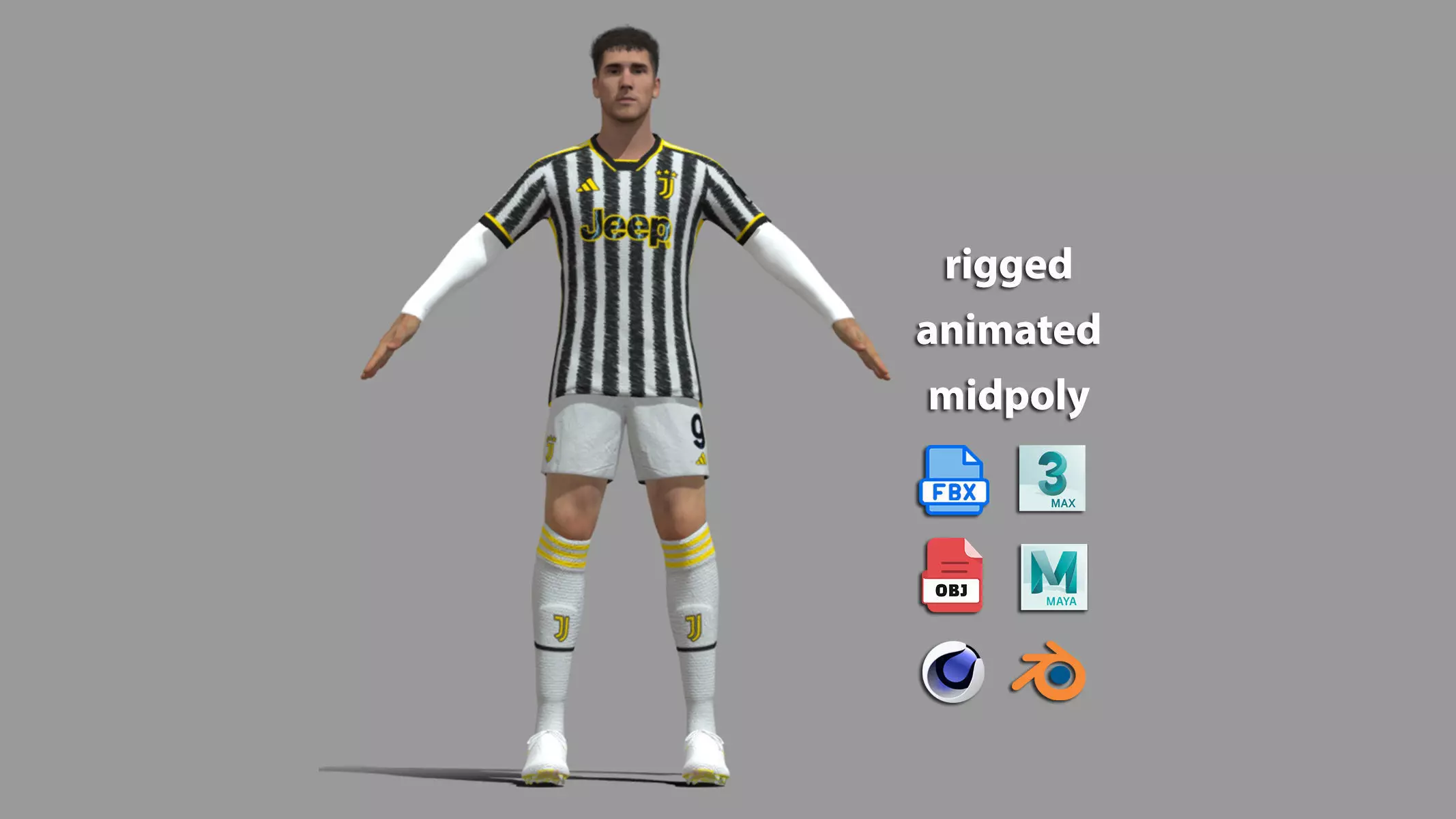 T-Pose Rigged Dusan Vlahovic Juventus 24-25 3D model_0