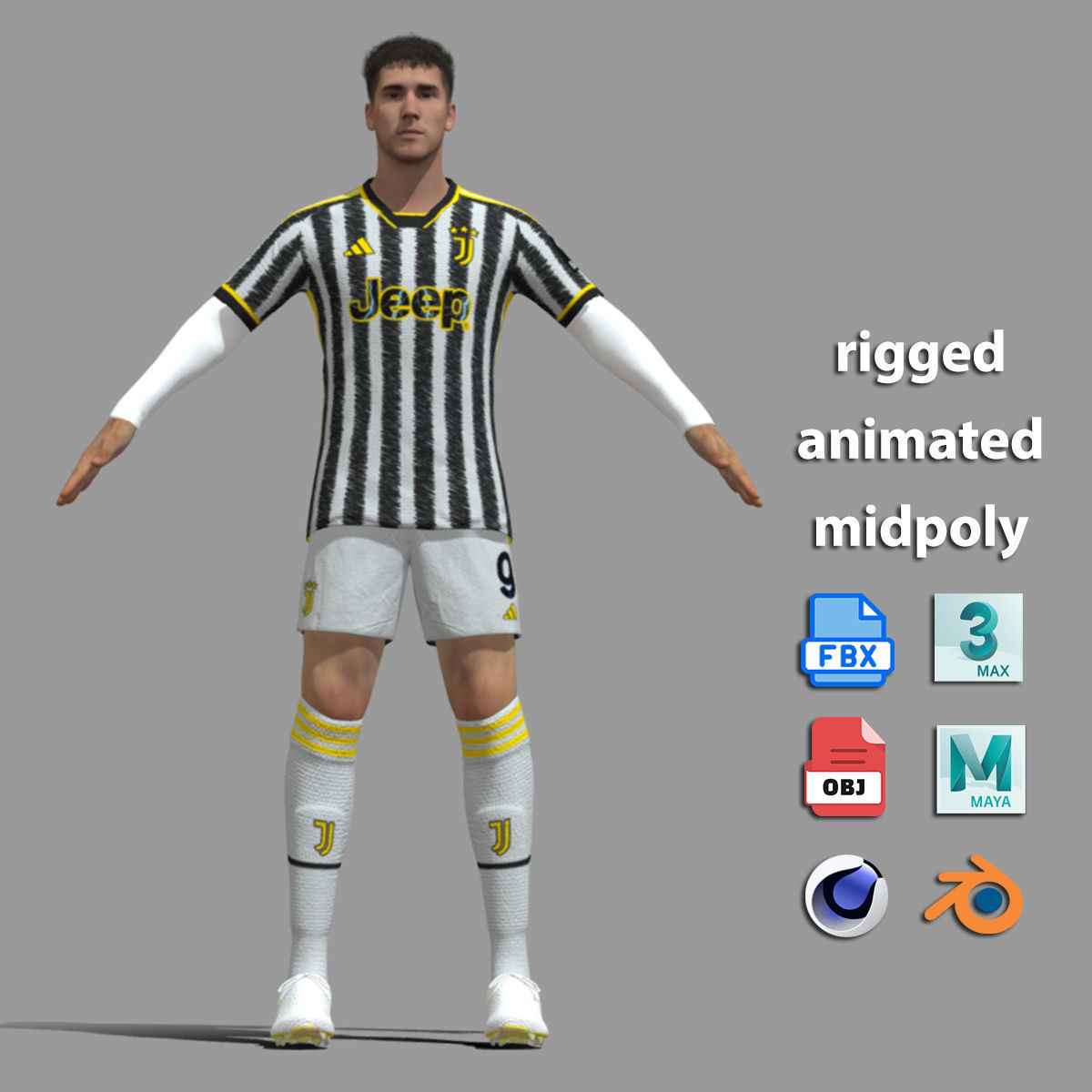 T-Pose Rigged Dusan Vlahovic Juventus 24-25 3D model_3