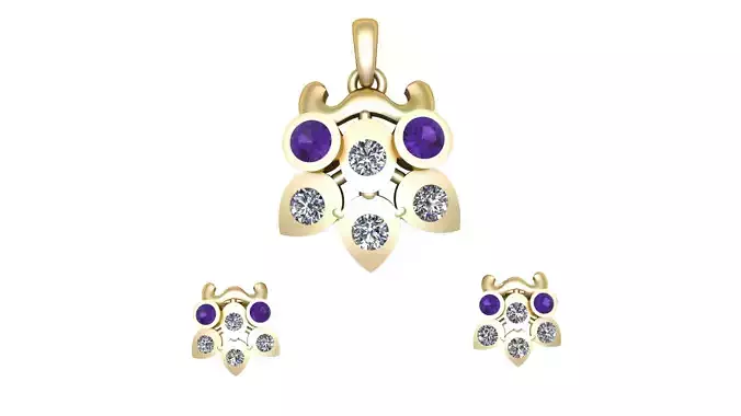 PURPLE AMERICAN DIAMOND LOCKET SET 3D PRINTABLE MODEL