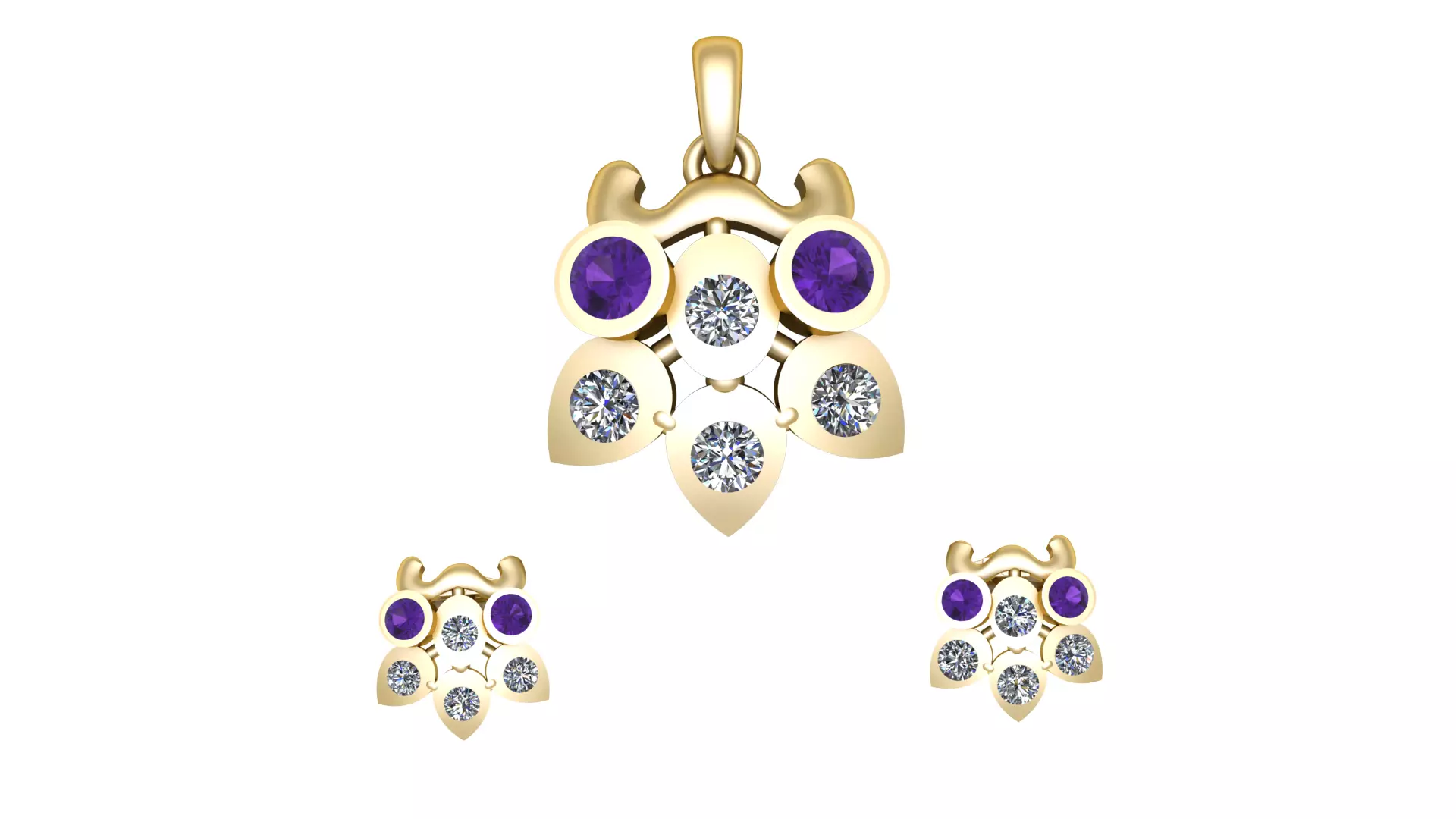 PURPLE AMERICAN DIAMOND LOCKET SET 3D PRINTABLE MODEL 3D print model