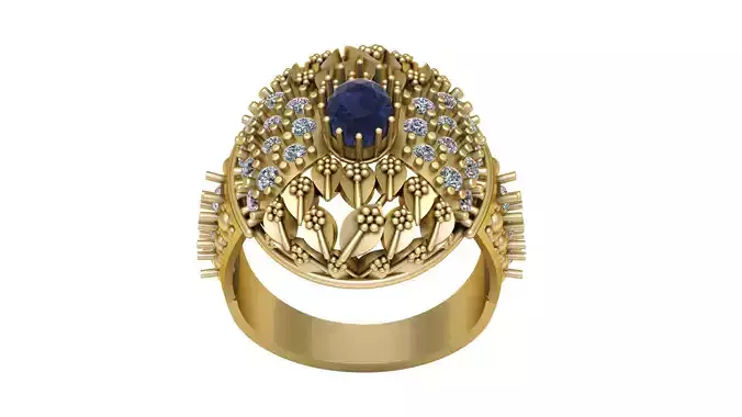 LUXURY DIAMOND AND BLUE SAPPHIRE RING 3D PRINTABLE MODEL