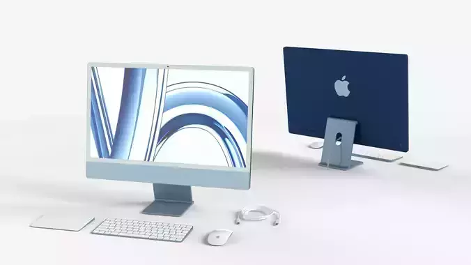 Apple IMac Blue with Keyboard Mouse and Trackpad 3D model