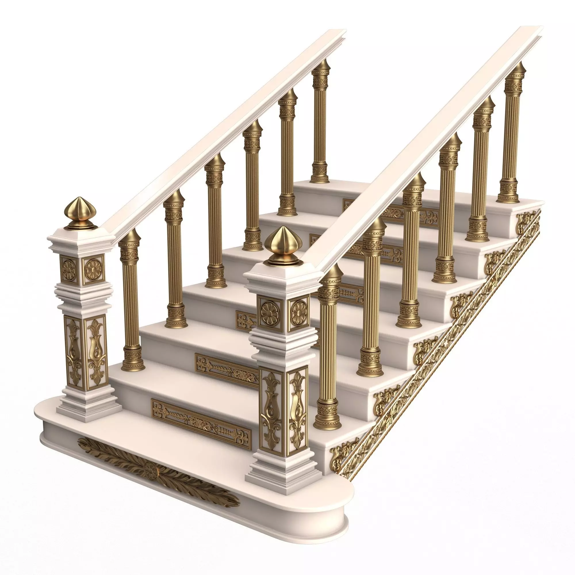 Carved Stair 05 White Low-poly 3D model