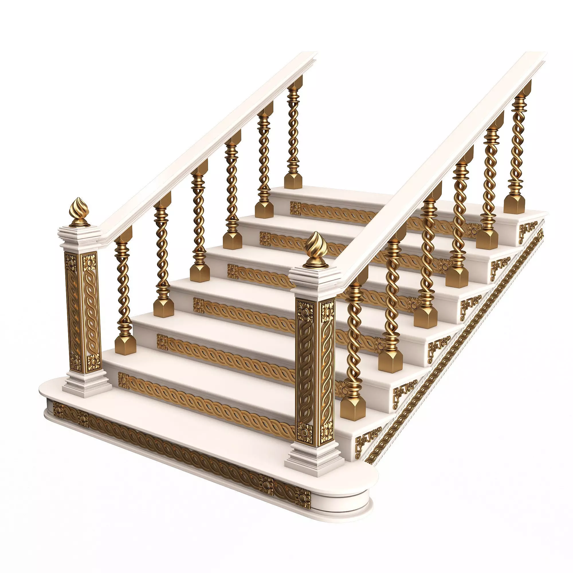 Carved Stair 06 White Low-poly 3D model_0