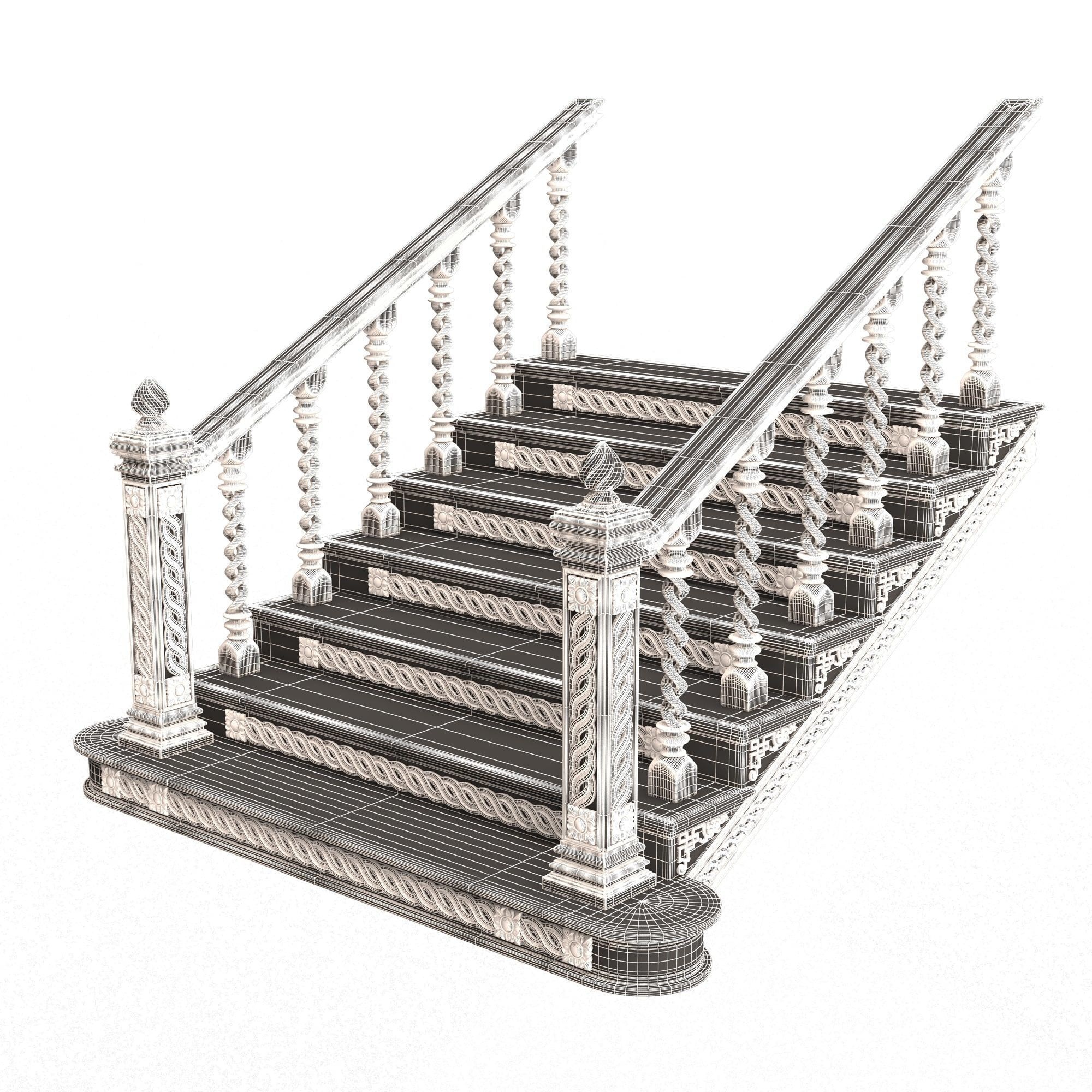 Carved Stair 06 White Low-poly 3D model_6