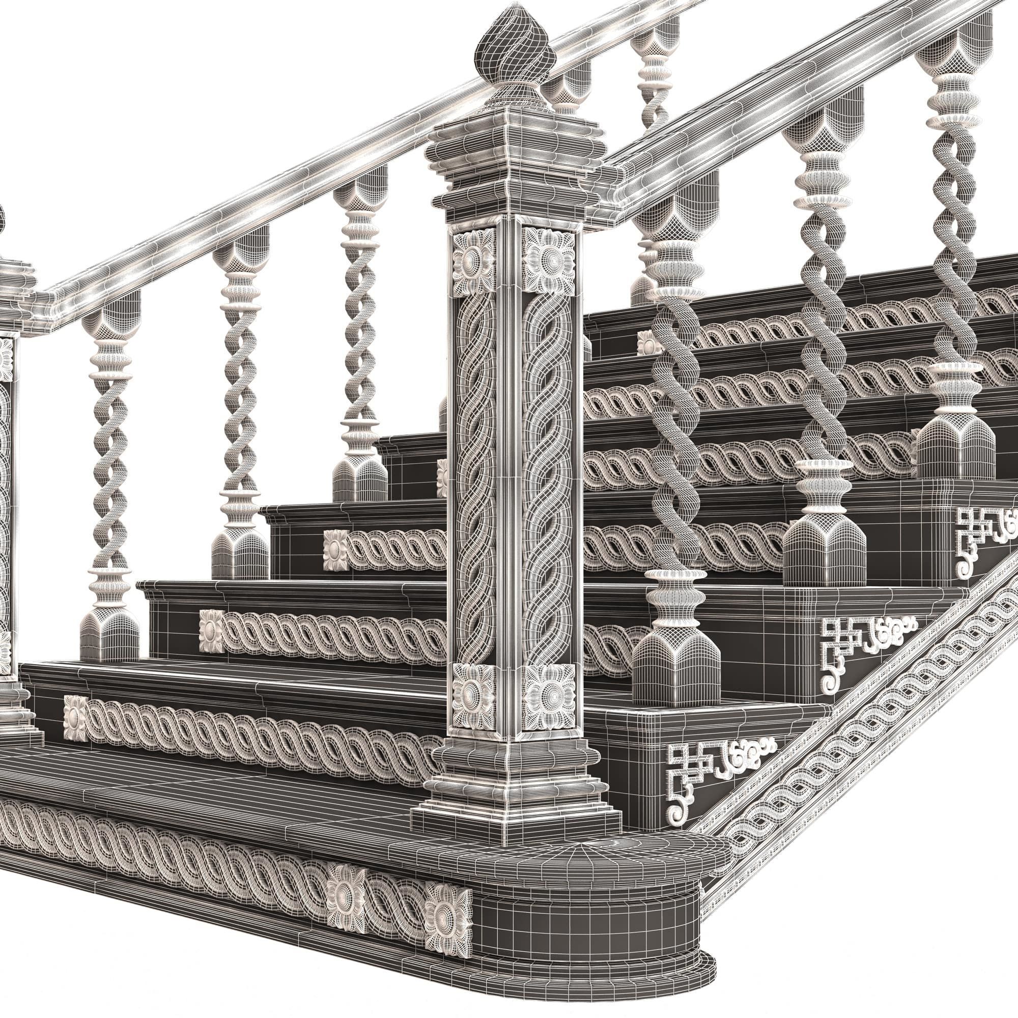 Carved Stair 06 White Low-poly 3D model_9