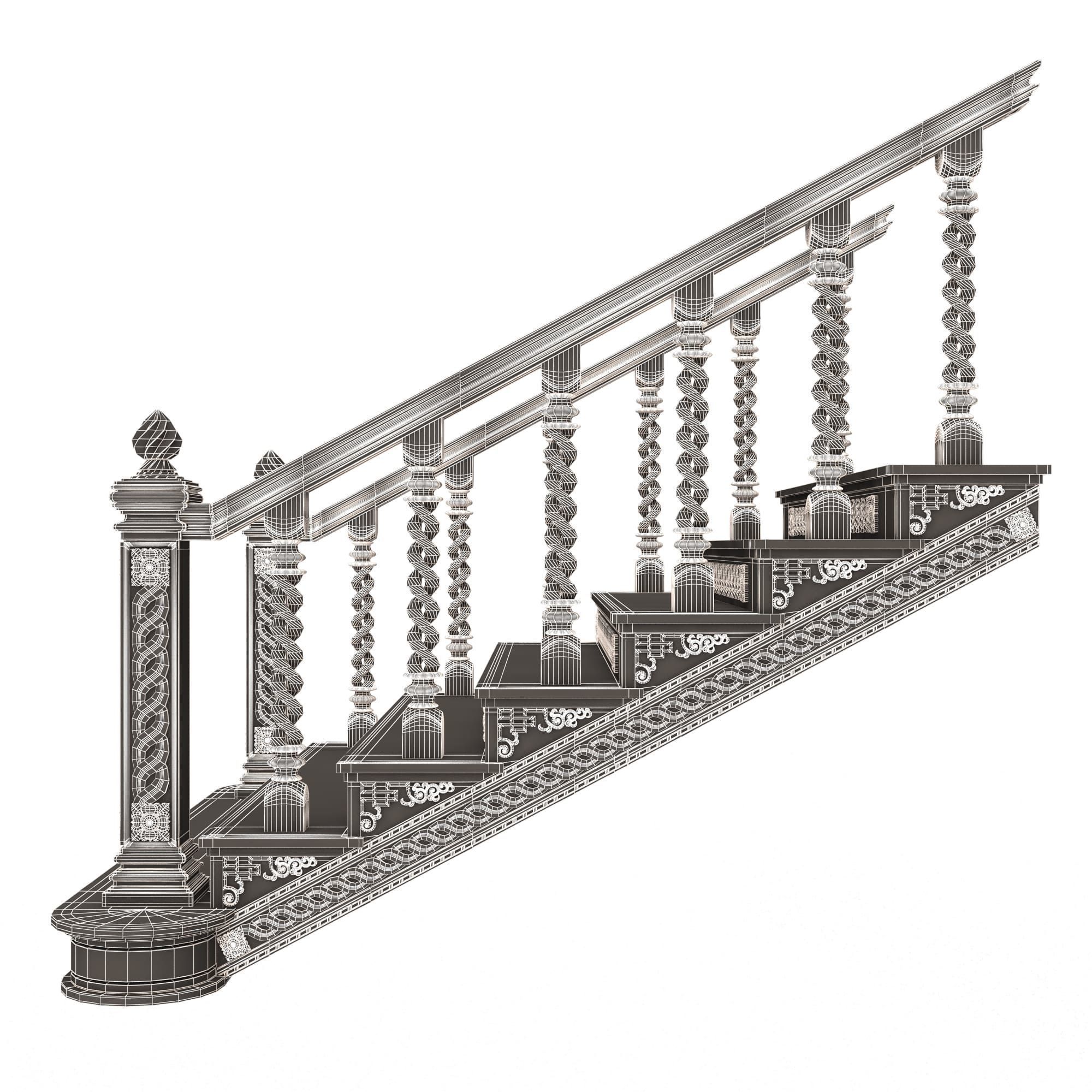 Carved Stair 06 White Low-poly 3D model_11