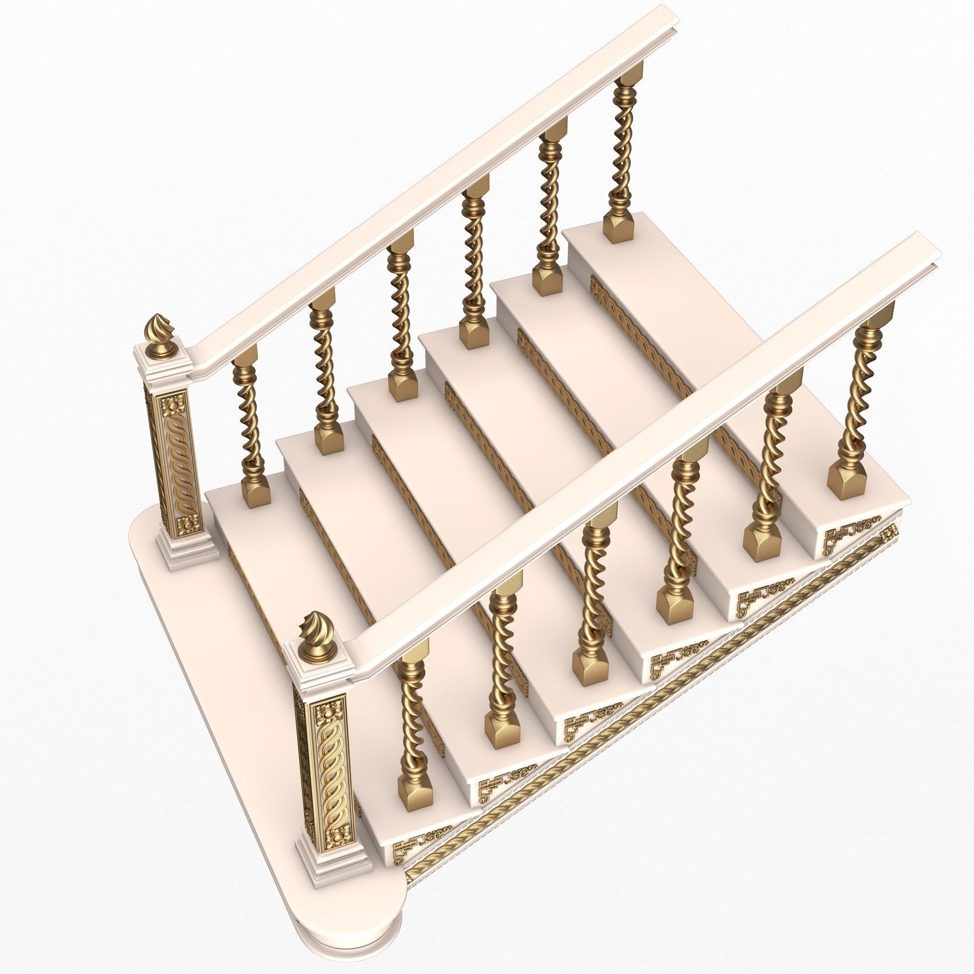 Carved Stair 06 White Low-poly 3D model_3