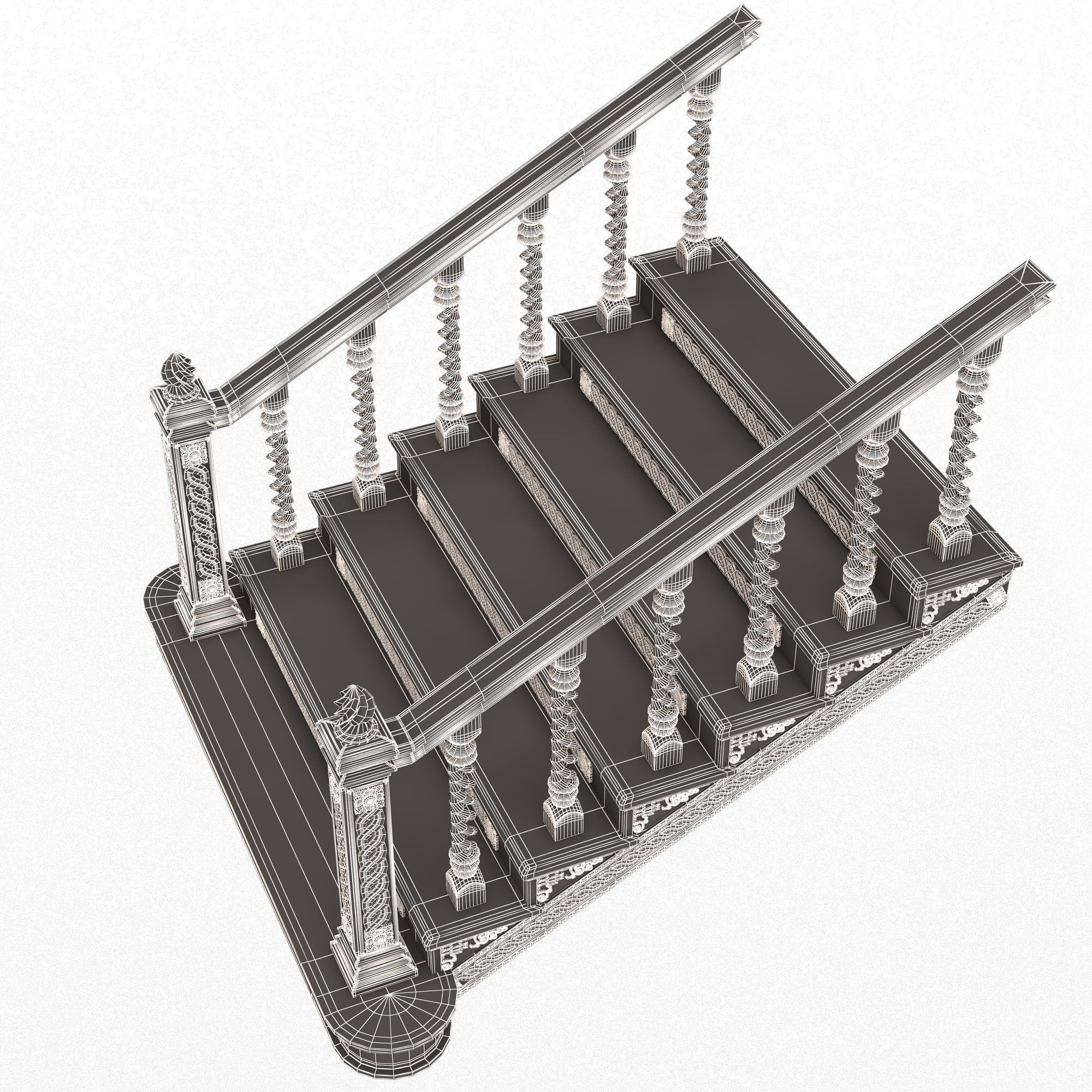 Carved Stair 06 White Low-poly 3D model_15