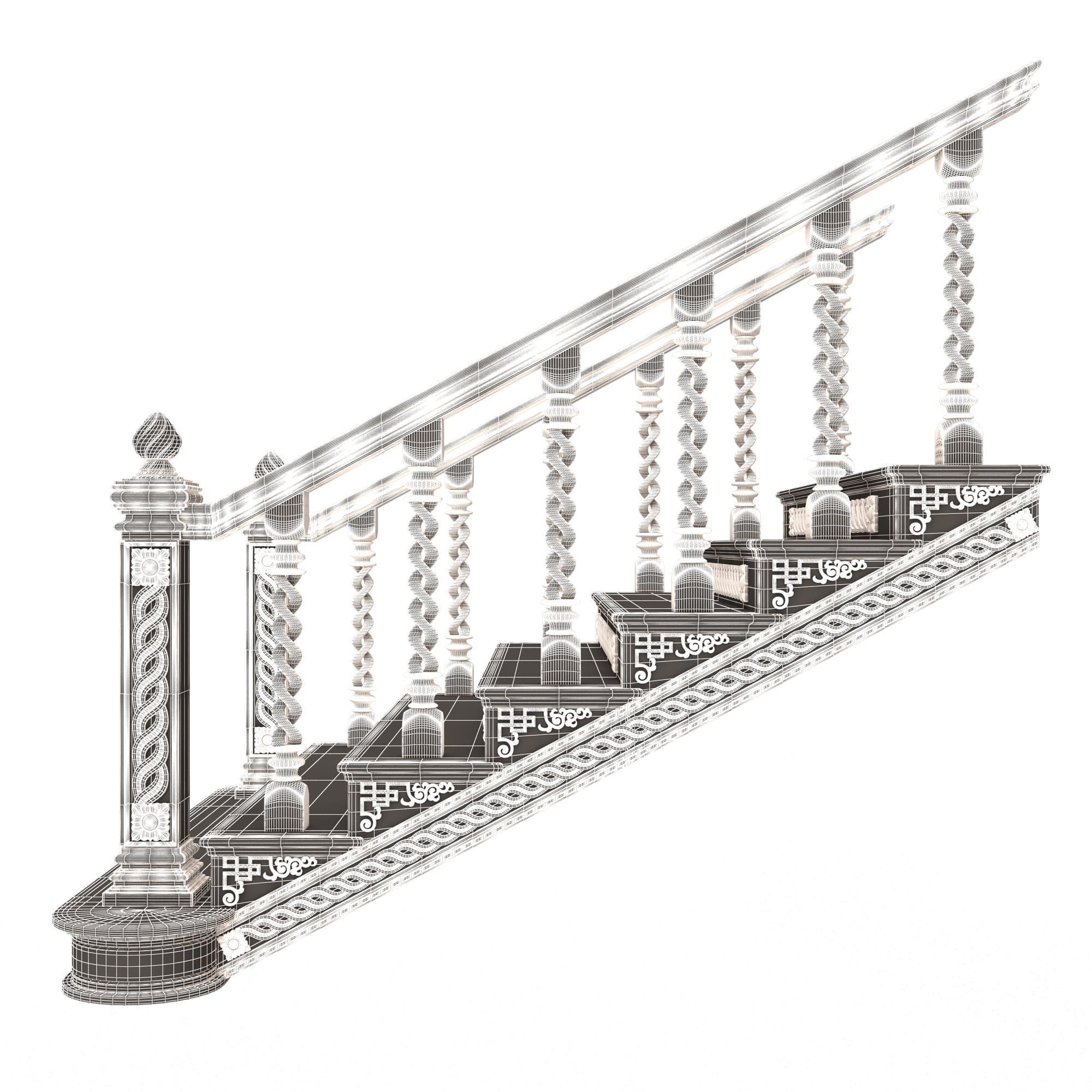 Carved Stair 06 White Low-poly 3D model_7