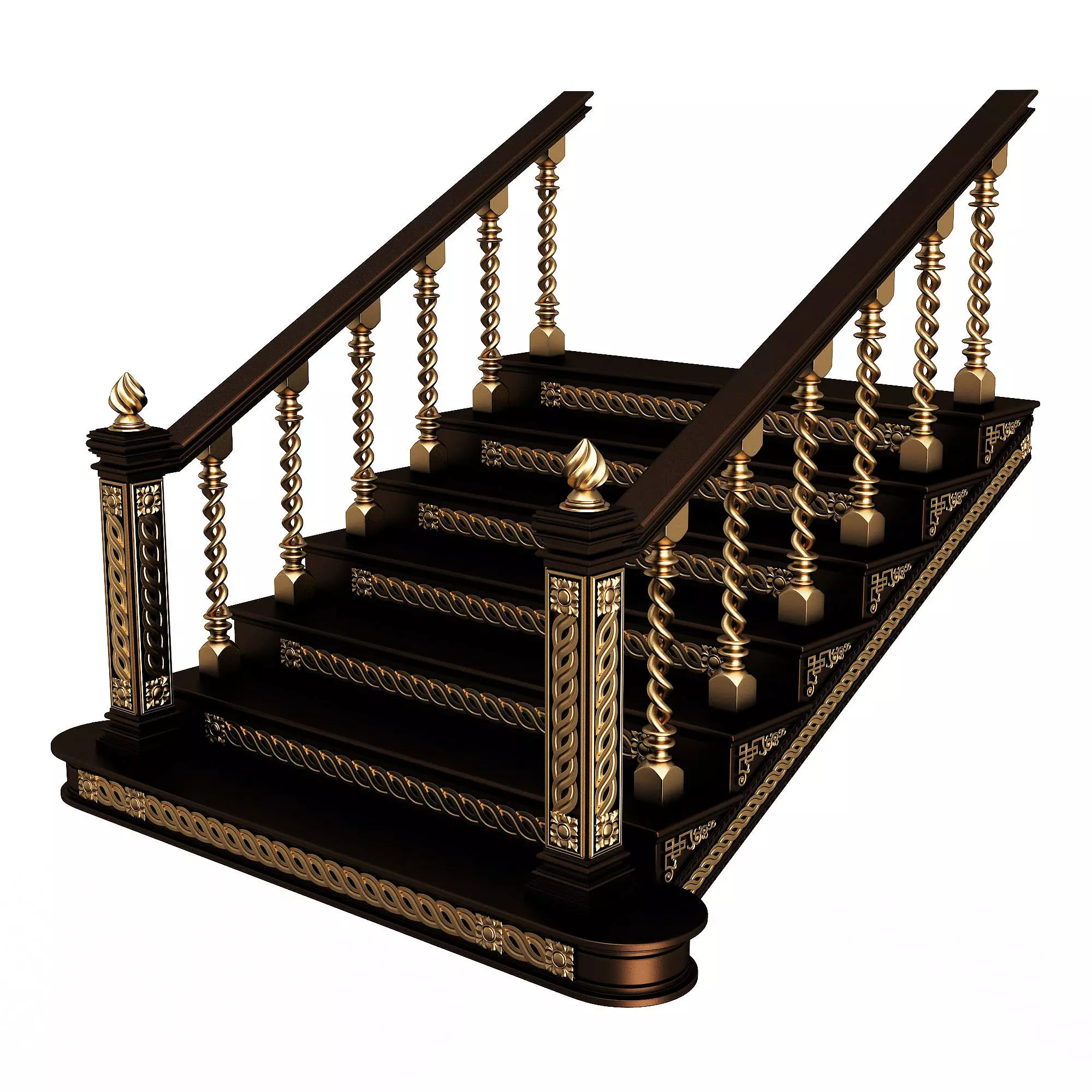 Carved Stair 06 Black Low-poly 3D model_0