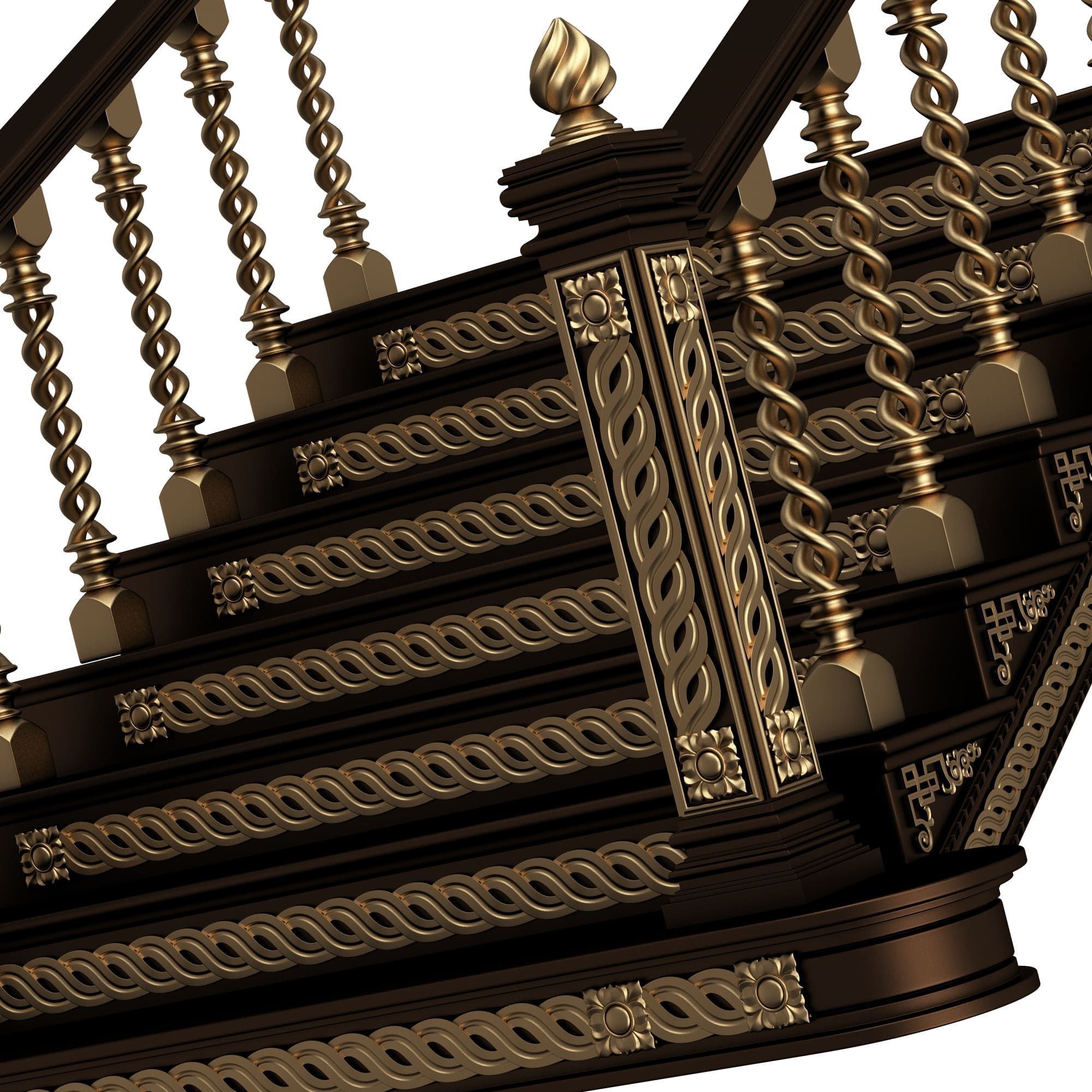 Carved Stair 06 Black Low-poly 3D model_4