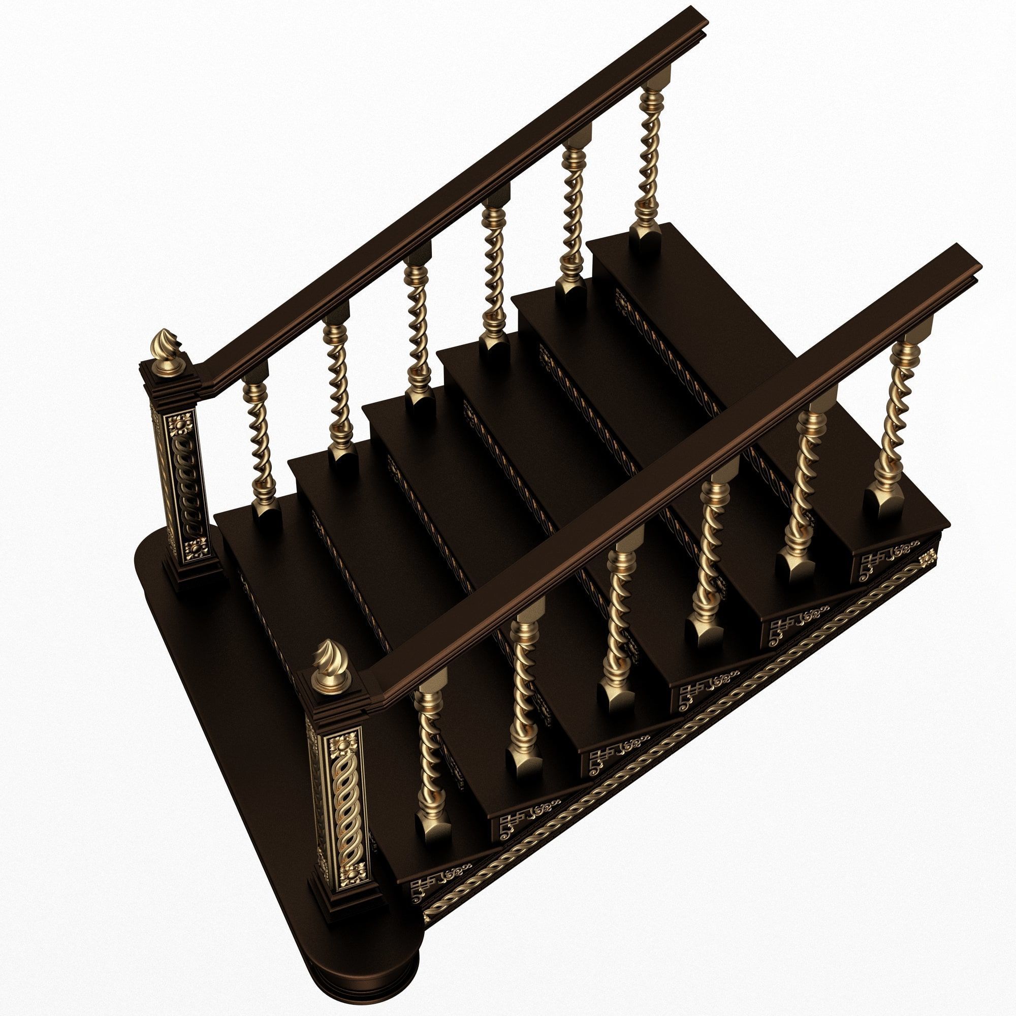 Carved Stair 06 Black Low-poly 3D model_3