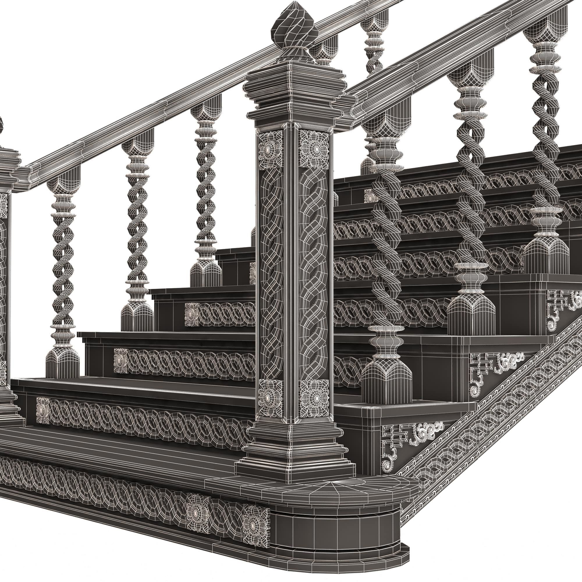 Carved Stair 06 Black Low-poly 3D model_14