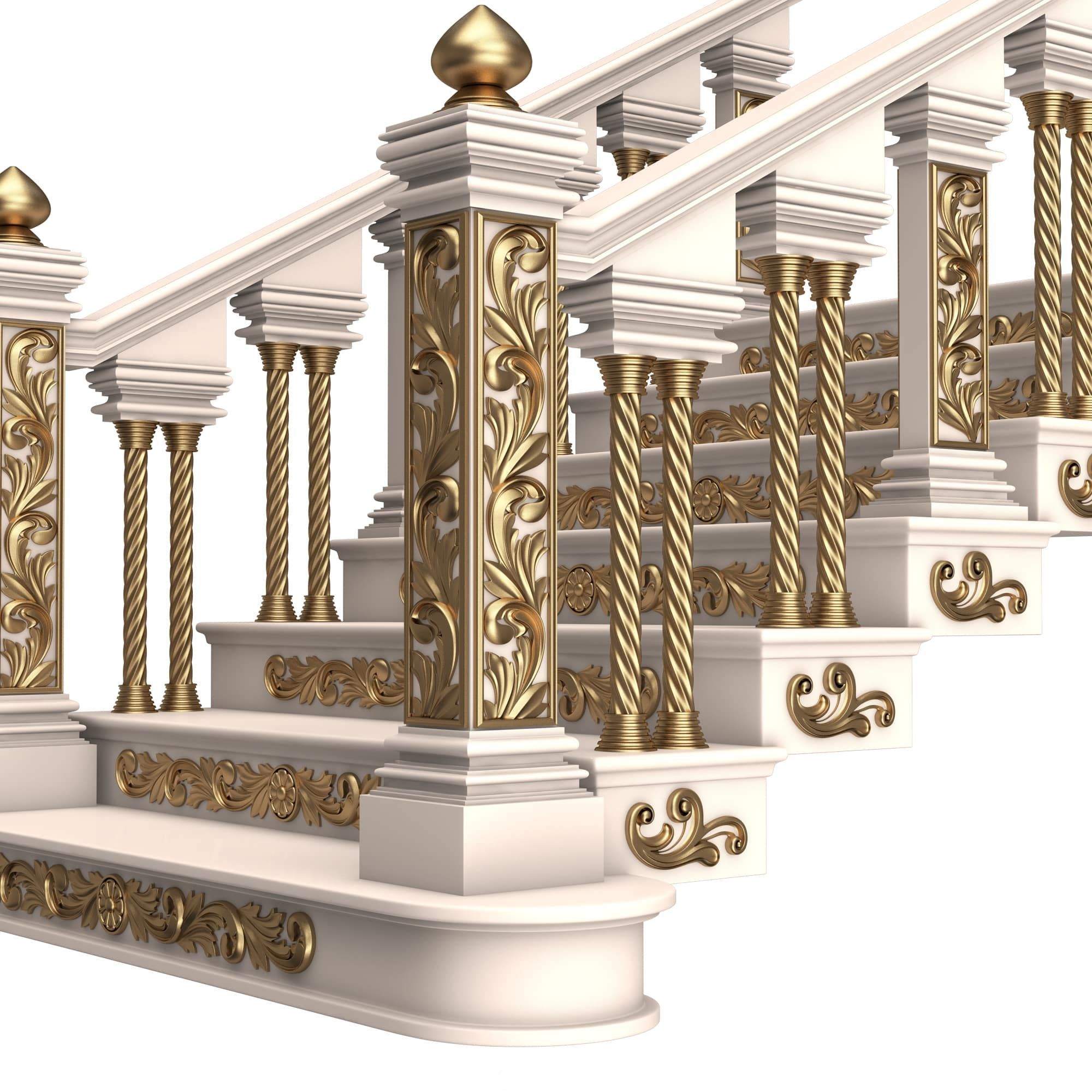 Carved Stairs Collection White Low-poly 3D model_21