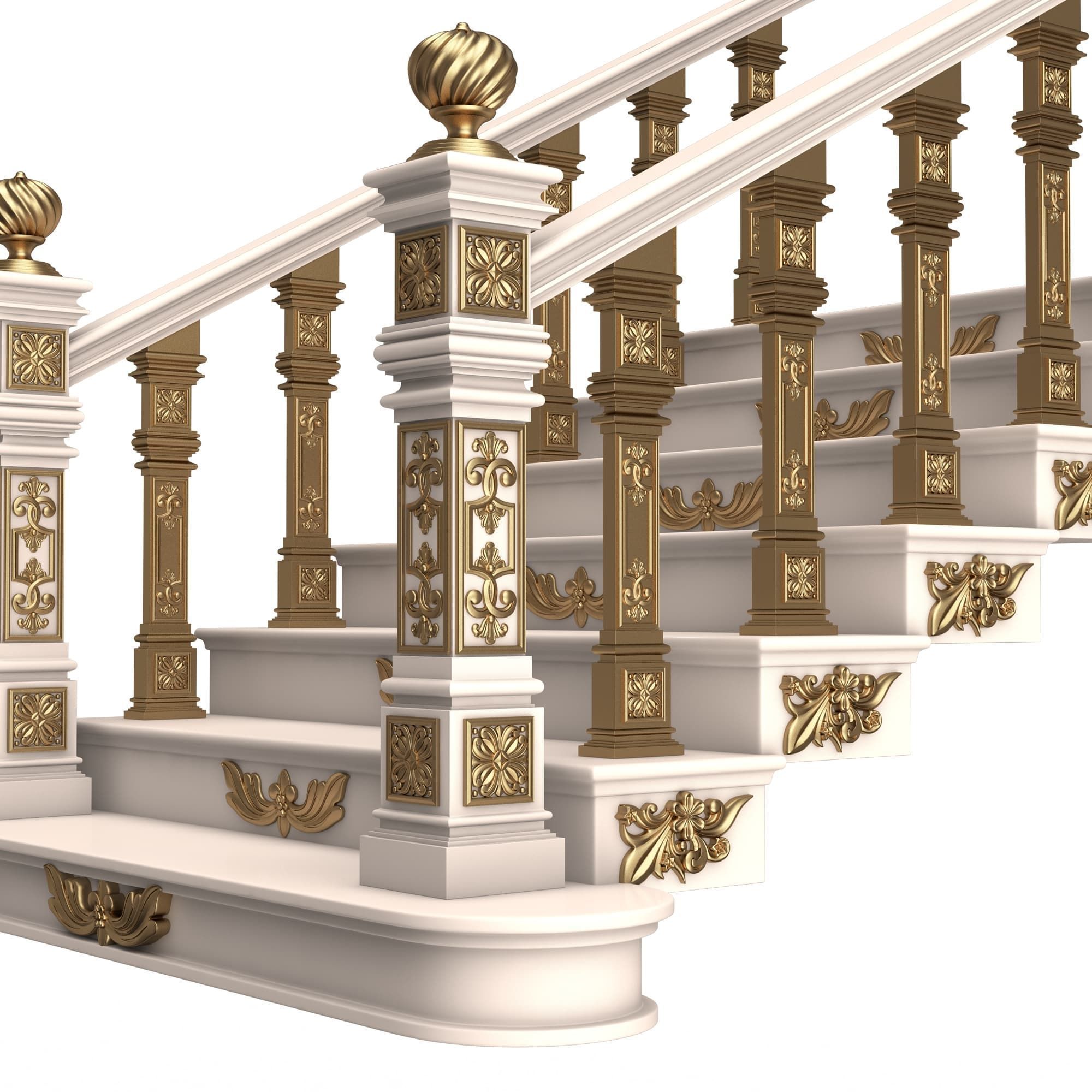 Carved Stairs Collection White Low-poly 3D model_9