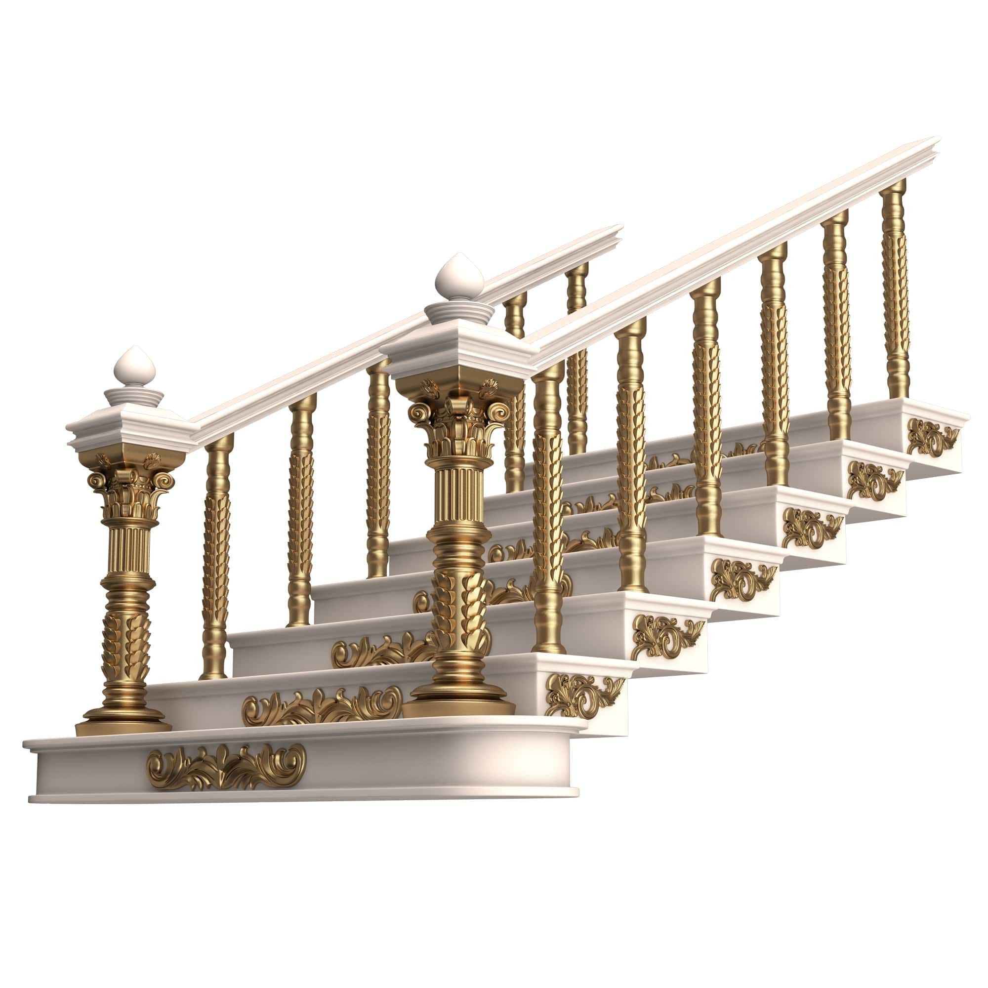 Carved Stairs Collection White Low-poly 3D model_14