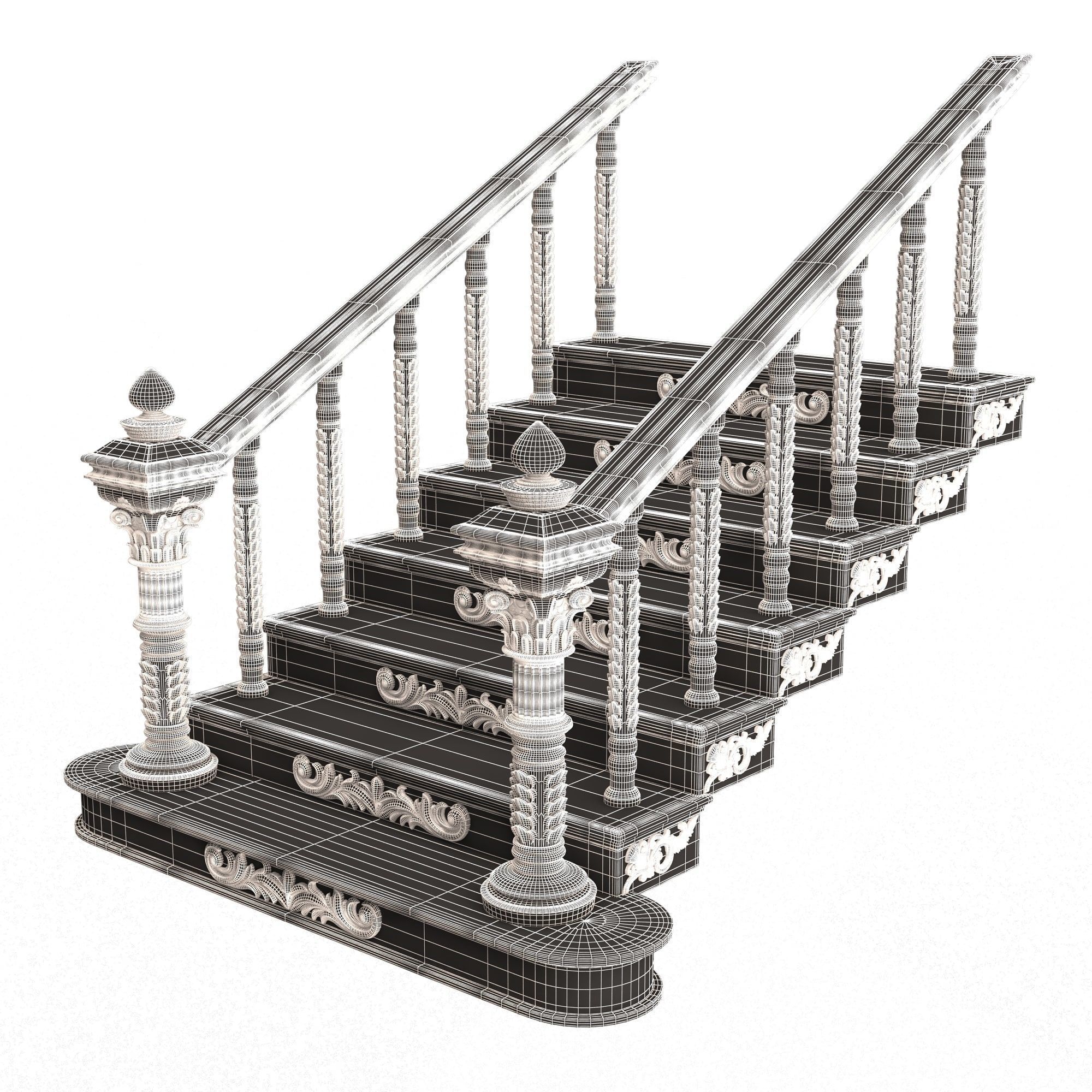 Carved Stairs Collection White Low-poly 3D model_46