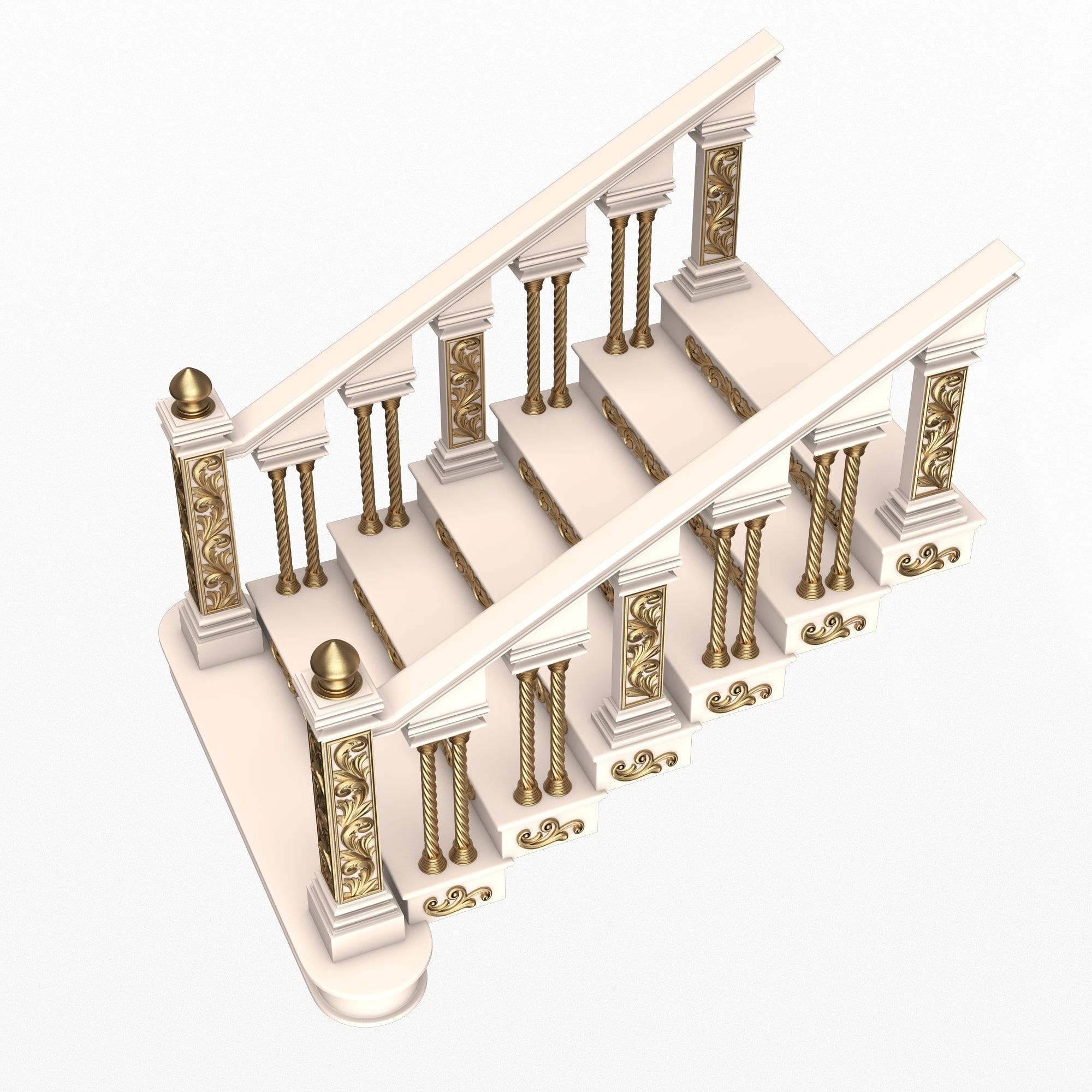 Carved Stairs Collection White Low-poly 3D model_22