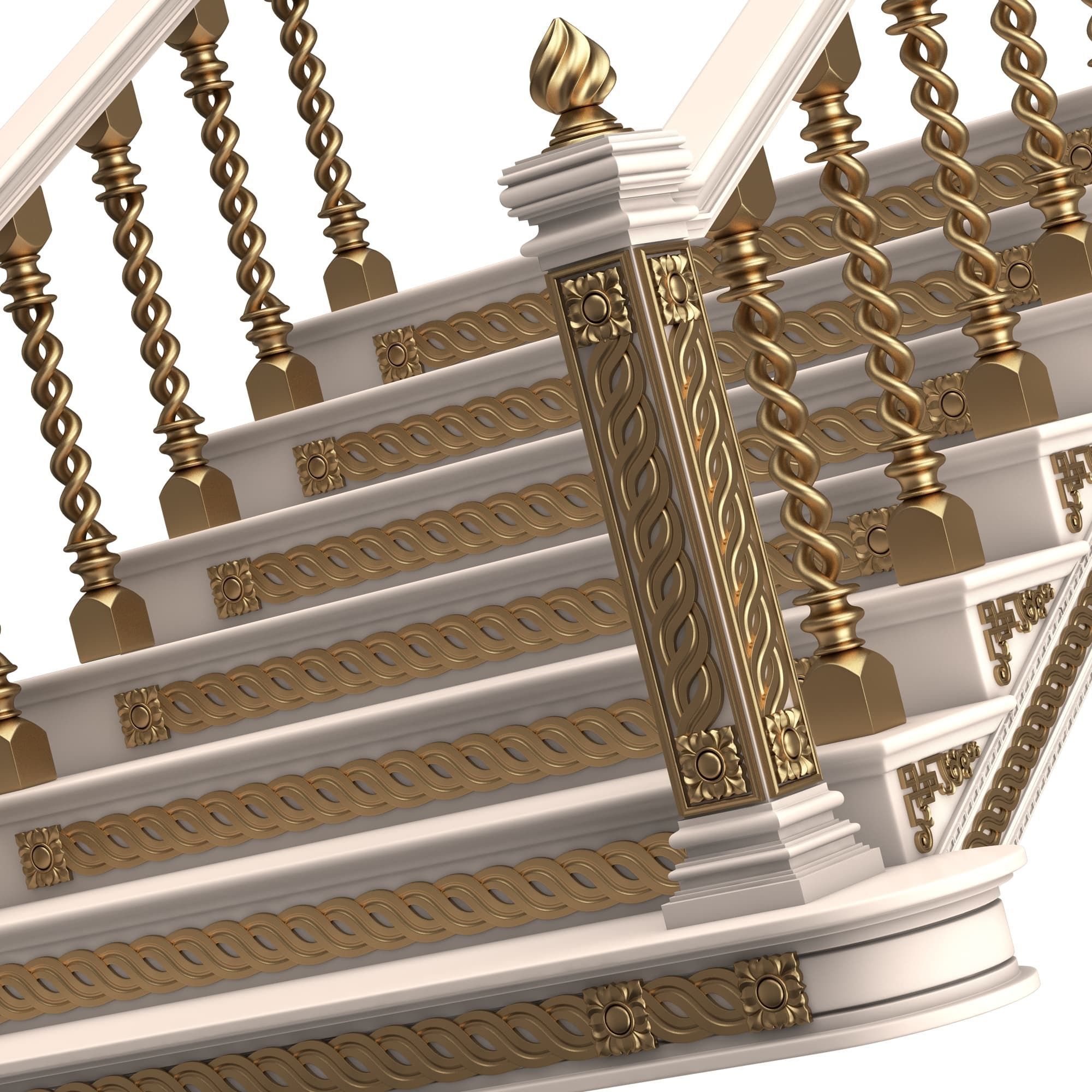 Carved Stairs Collection White Low-poly 3D model_35