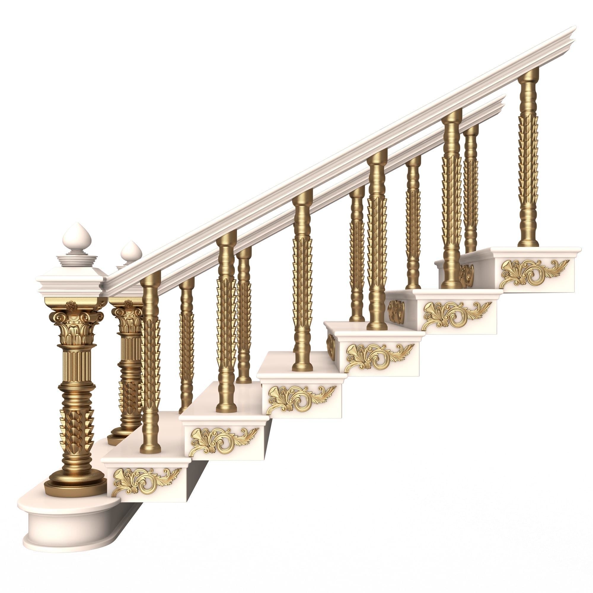 Carved Stairs Collection White Low-poly 3D model_18