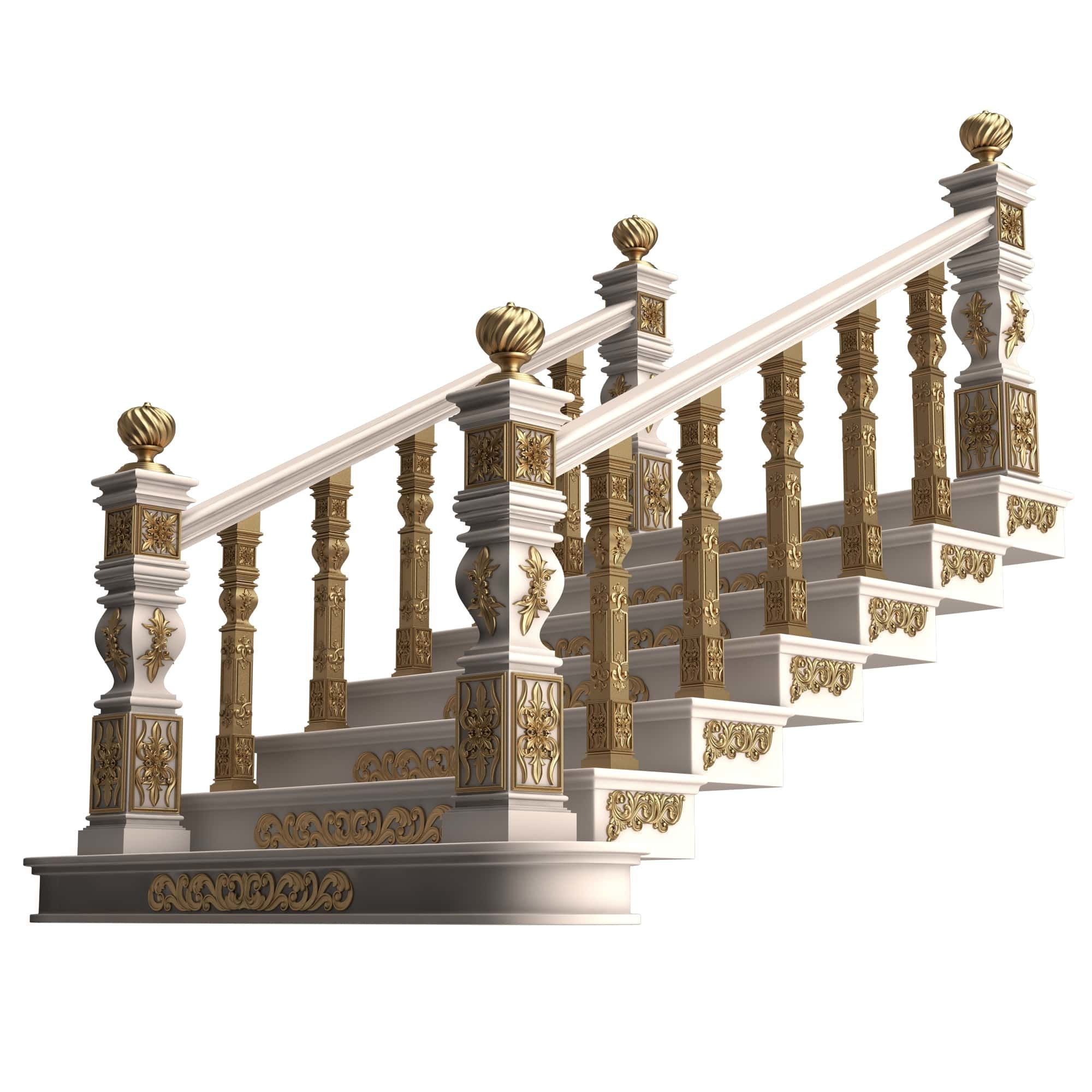 Carved Stairs Collection White Low-poly 3D model_2