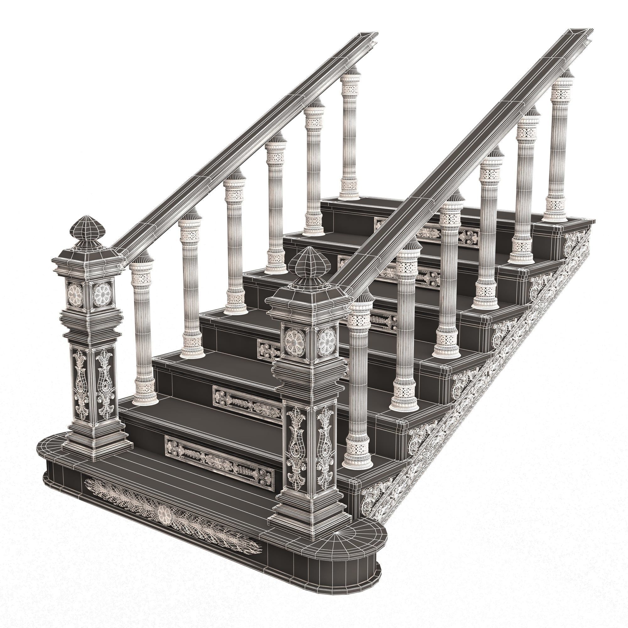Carved Stairs Collection White Low-poly 3D model_41