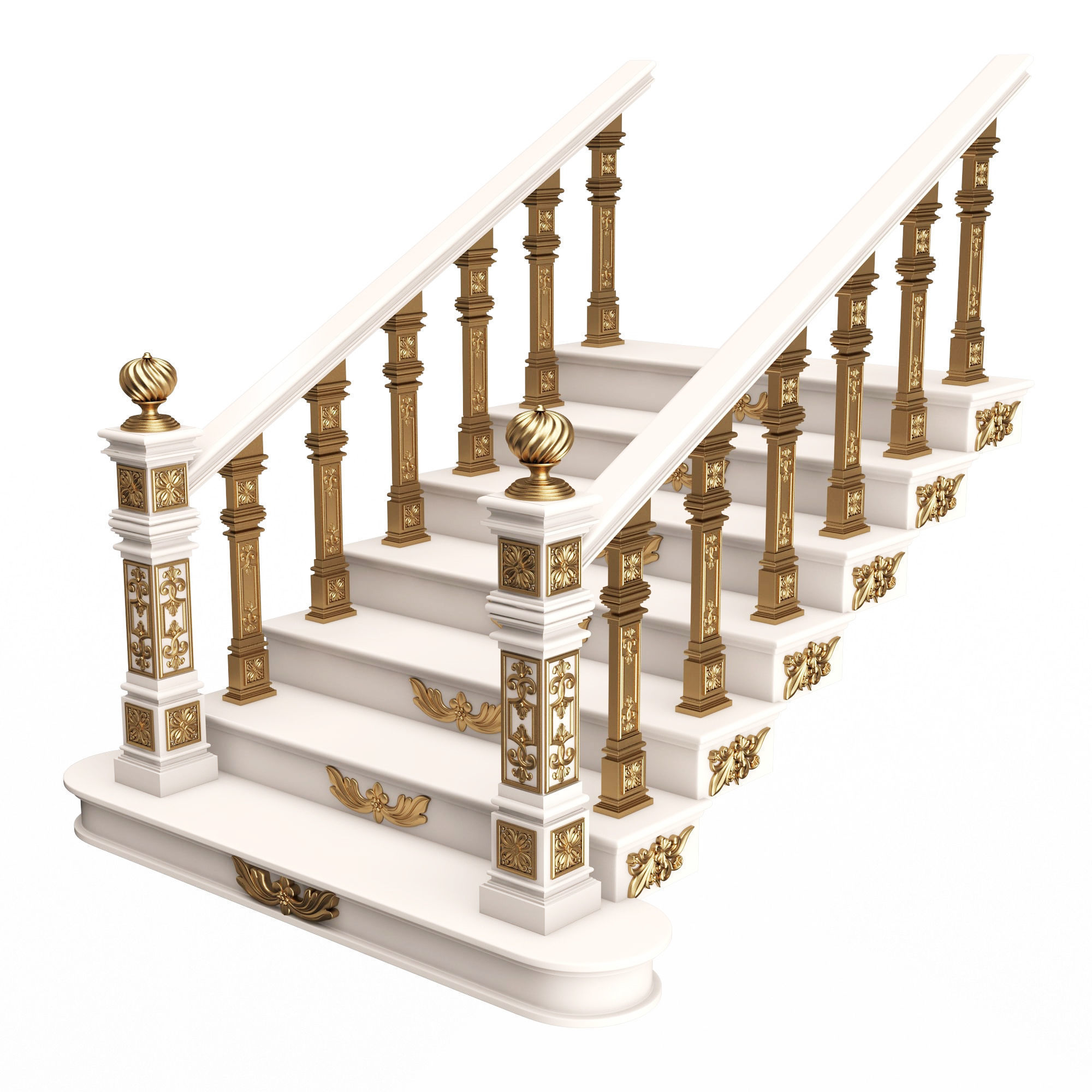 Carved Stairs Collection White Low-poly 3D model_7
