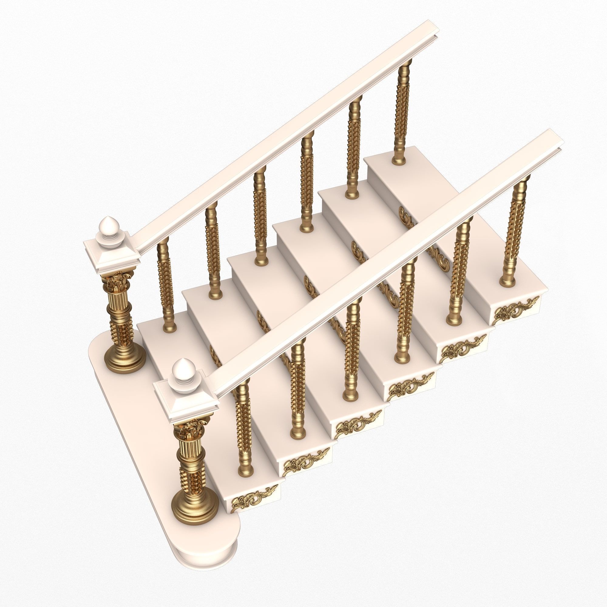 Carved Stairs Collection White Low-poly 3D model_16