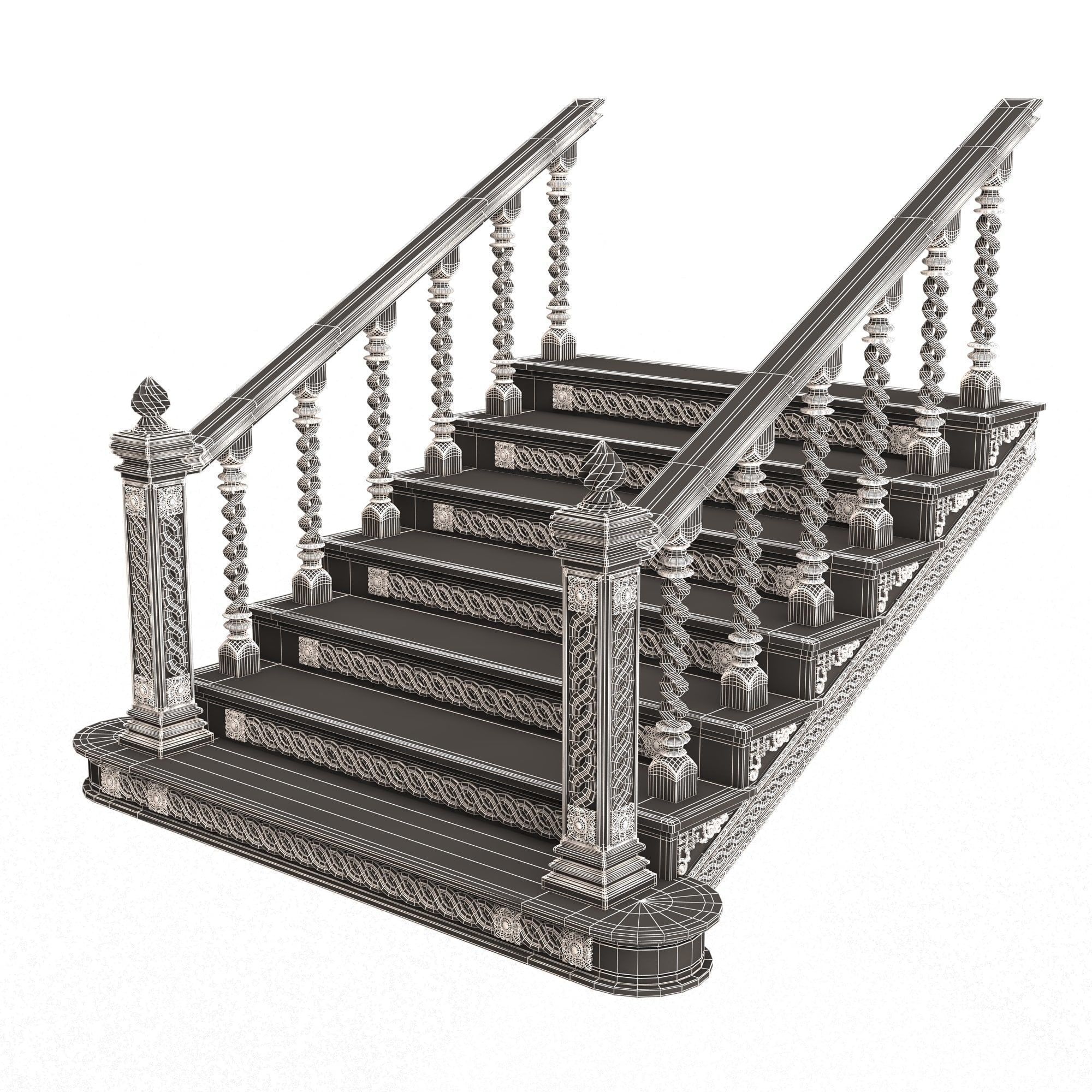 Carved Stairs Collection White Low-poly 3D model_45