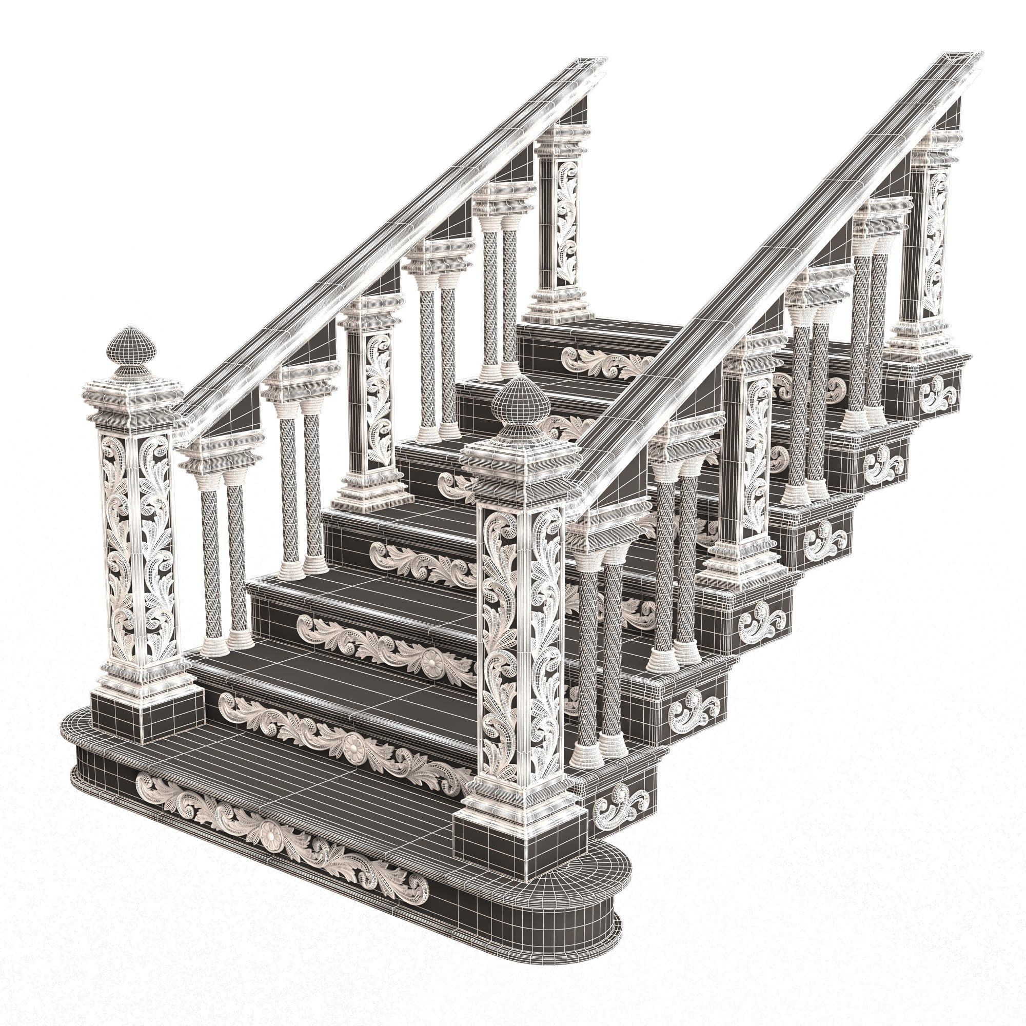 Carved Stairs Collection White Low-poly 3D model_42
