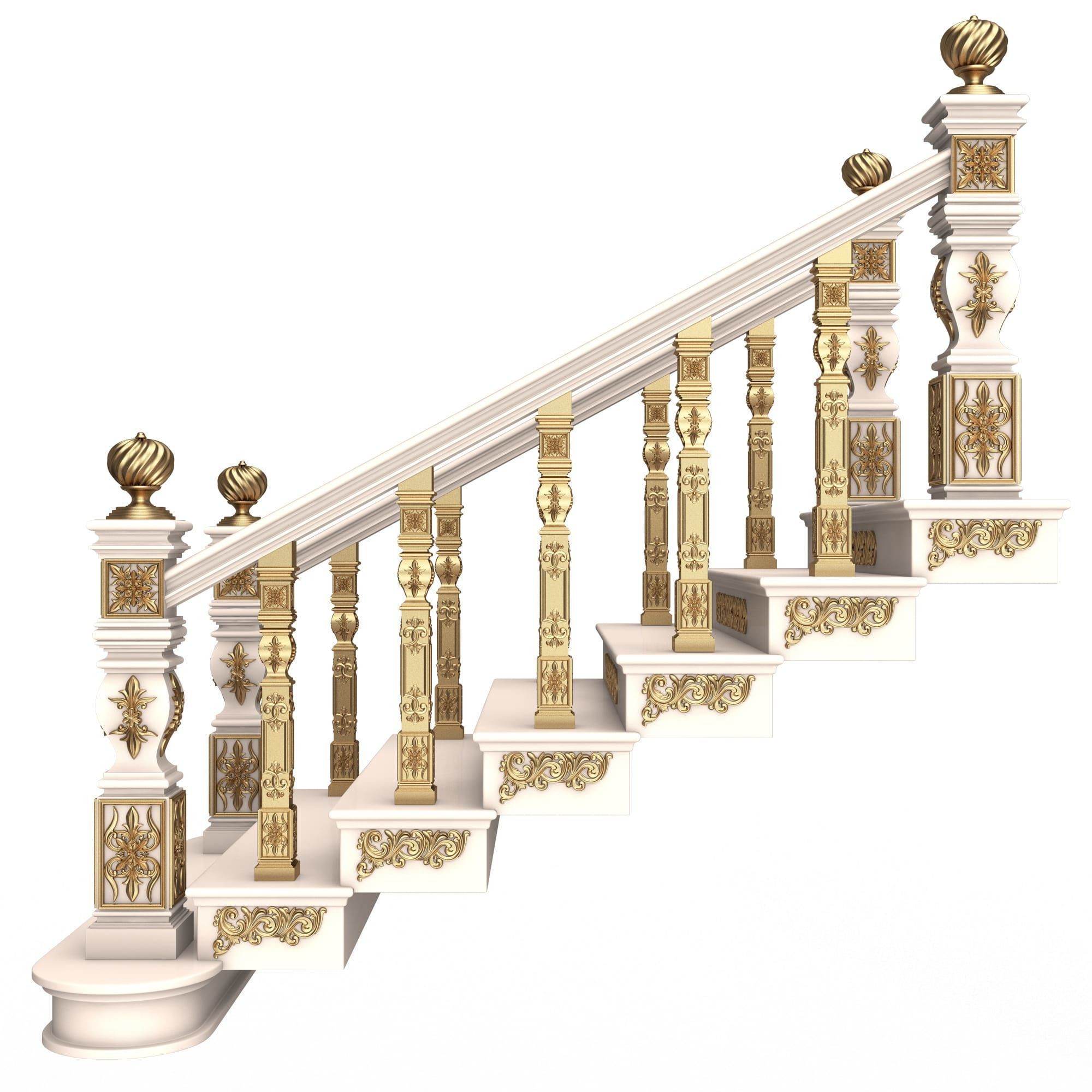 Carved Stairs Collection White Low-poly 3D model_6